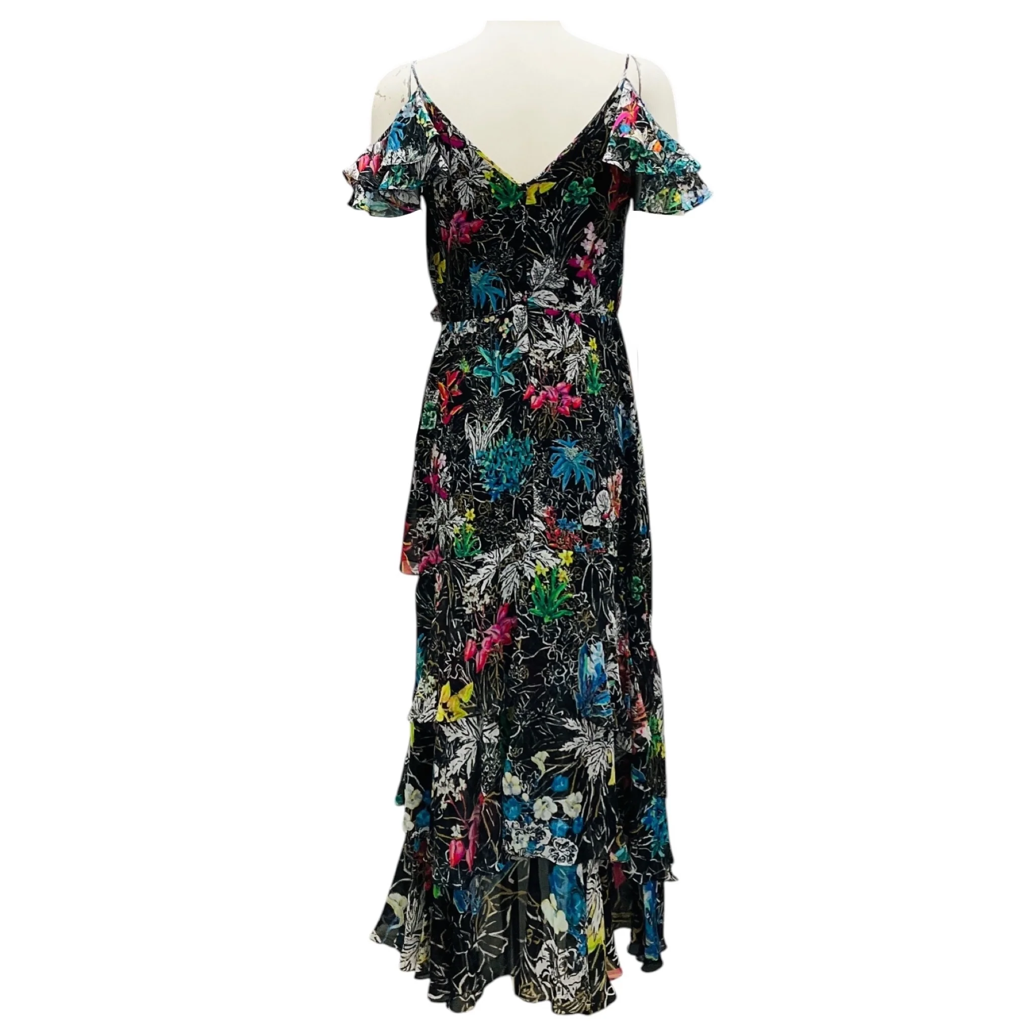 Peter Pilotto Black Multi Floral Printed Cold Shoulder Silk Chiffon Maxi Dress - Image 3