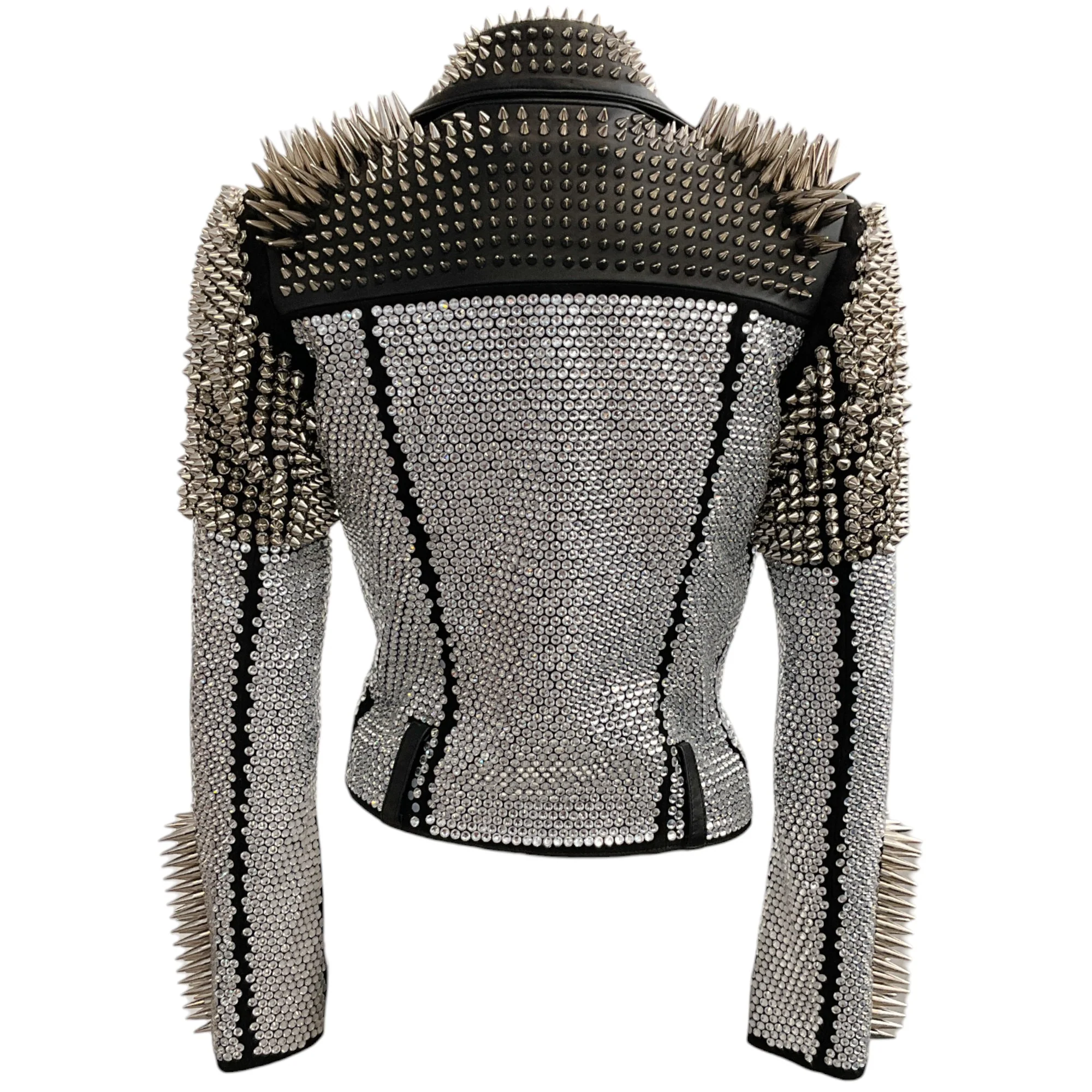 Philipp Plein Black Leather Moto Jacket With Studs And Stones - Image 3