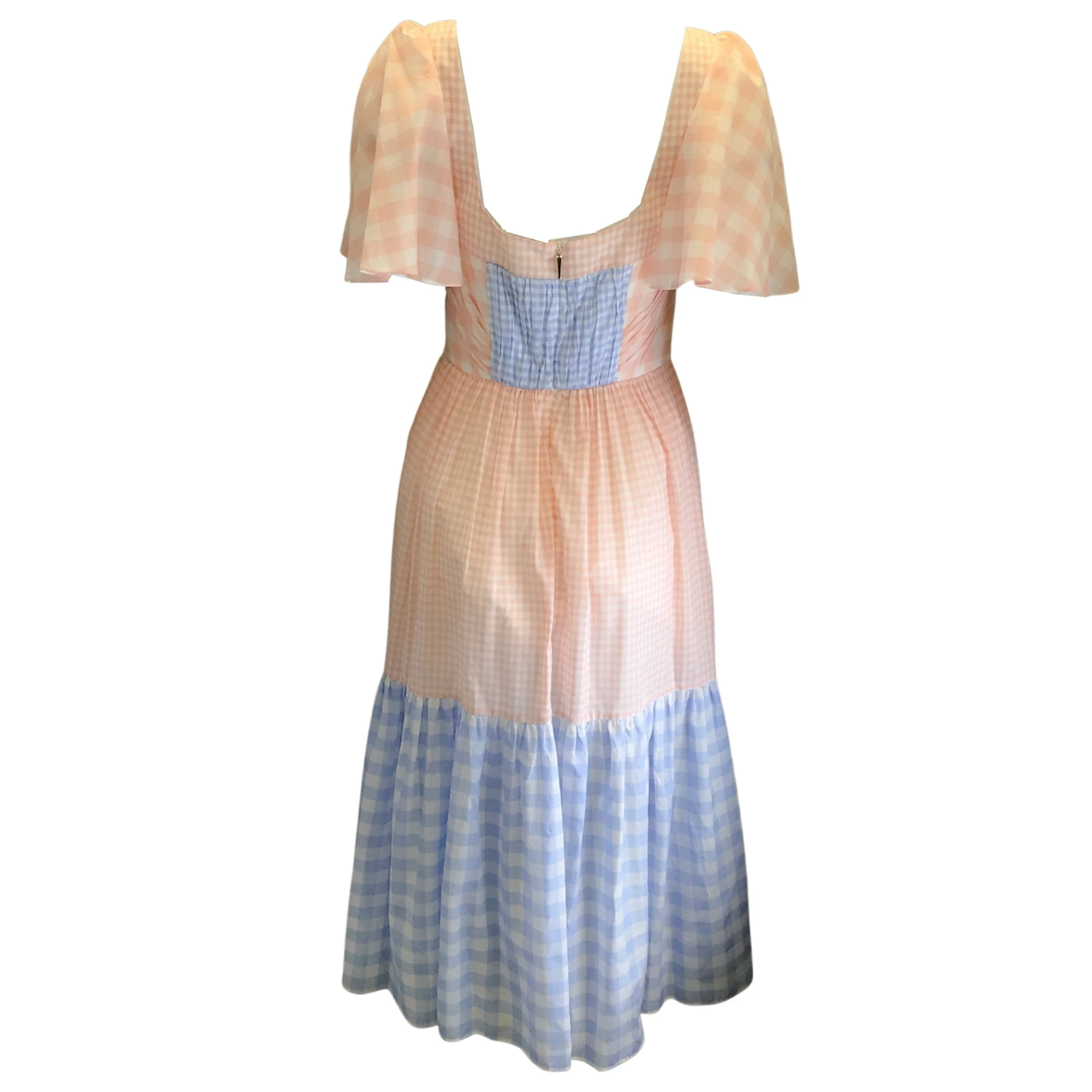 Prabal Gurung Pink / Blue Short Sleeved Gingham Midi Dress - Image 3