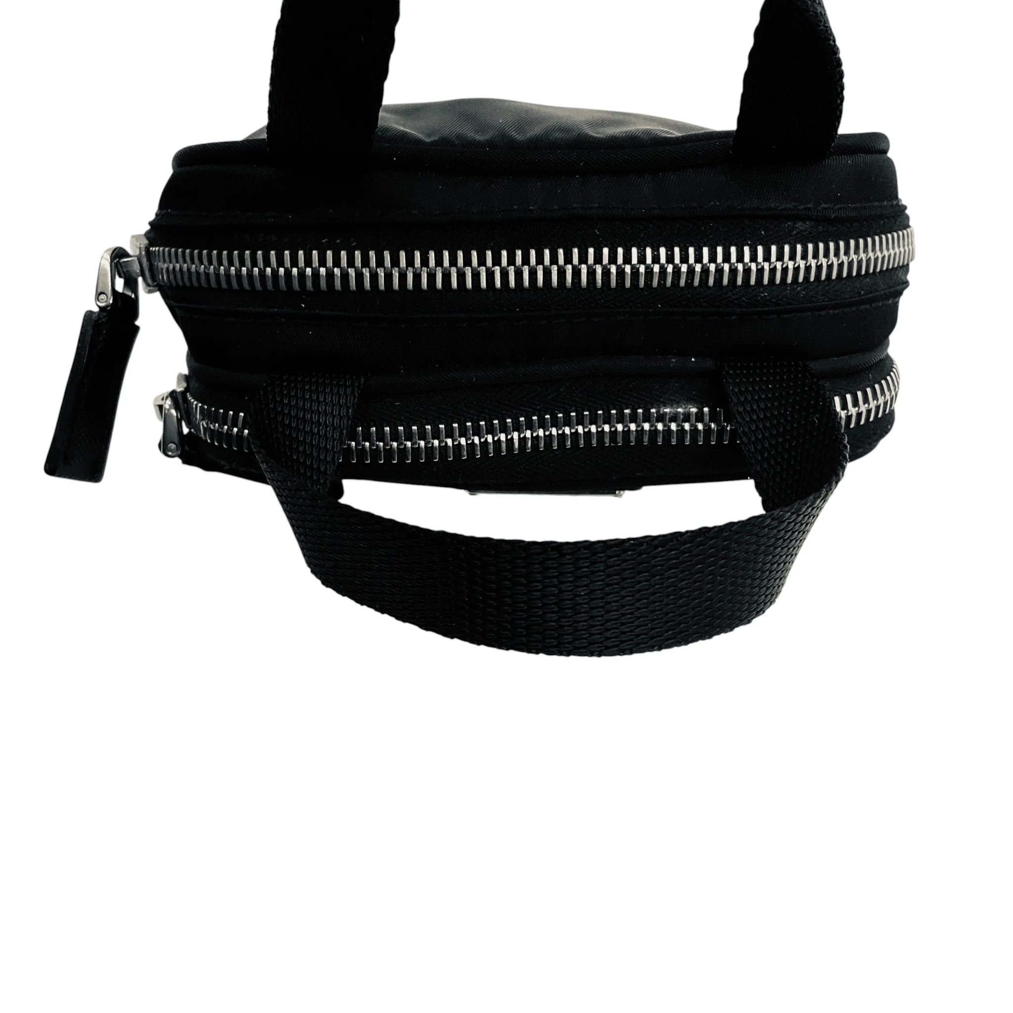 Prada Black Logo Plaque Double Zip Tessuto Mini Bag - Image 6