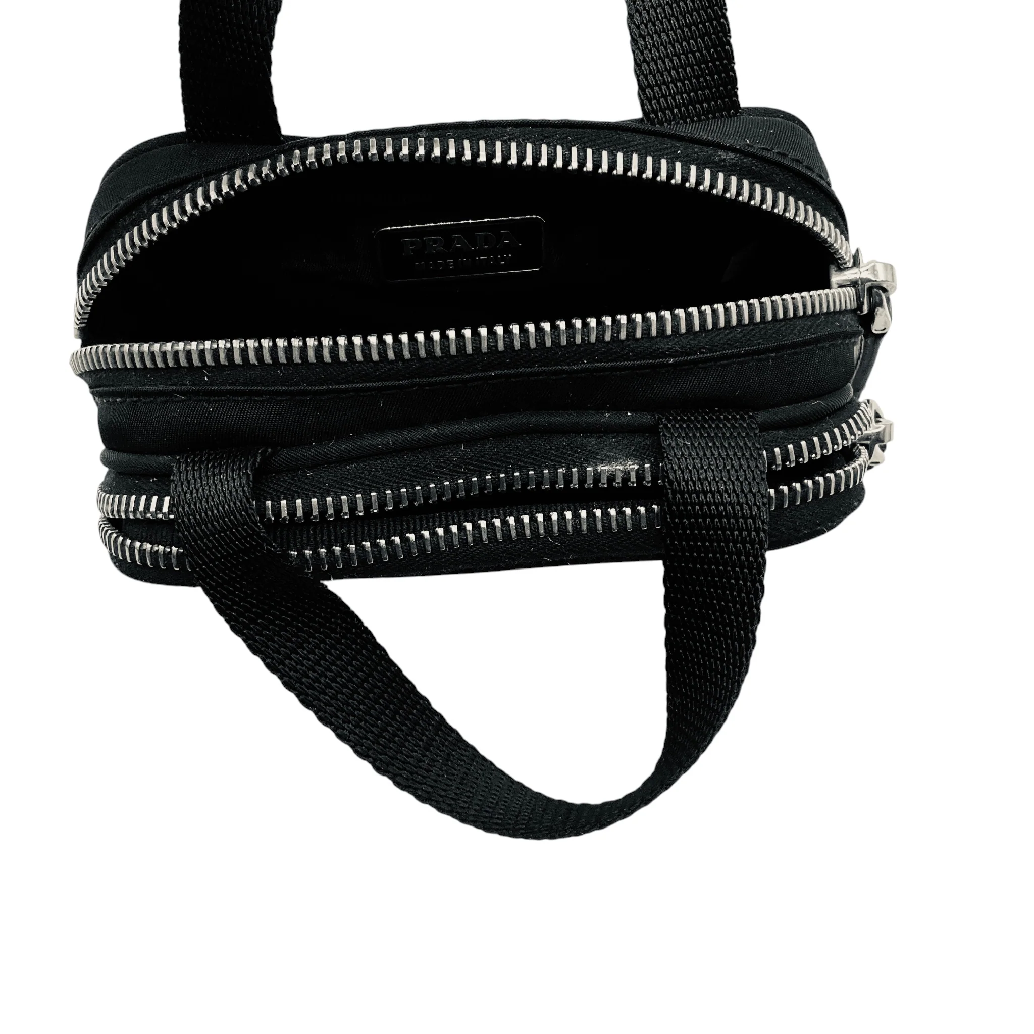 Prada Black Logo Plaque Double Zip Tessuto Mini Bag - Image 7