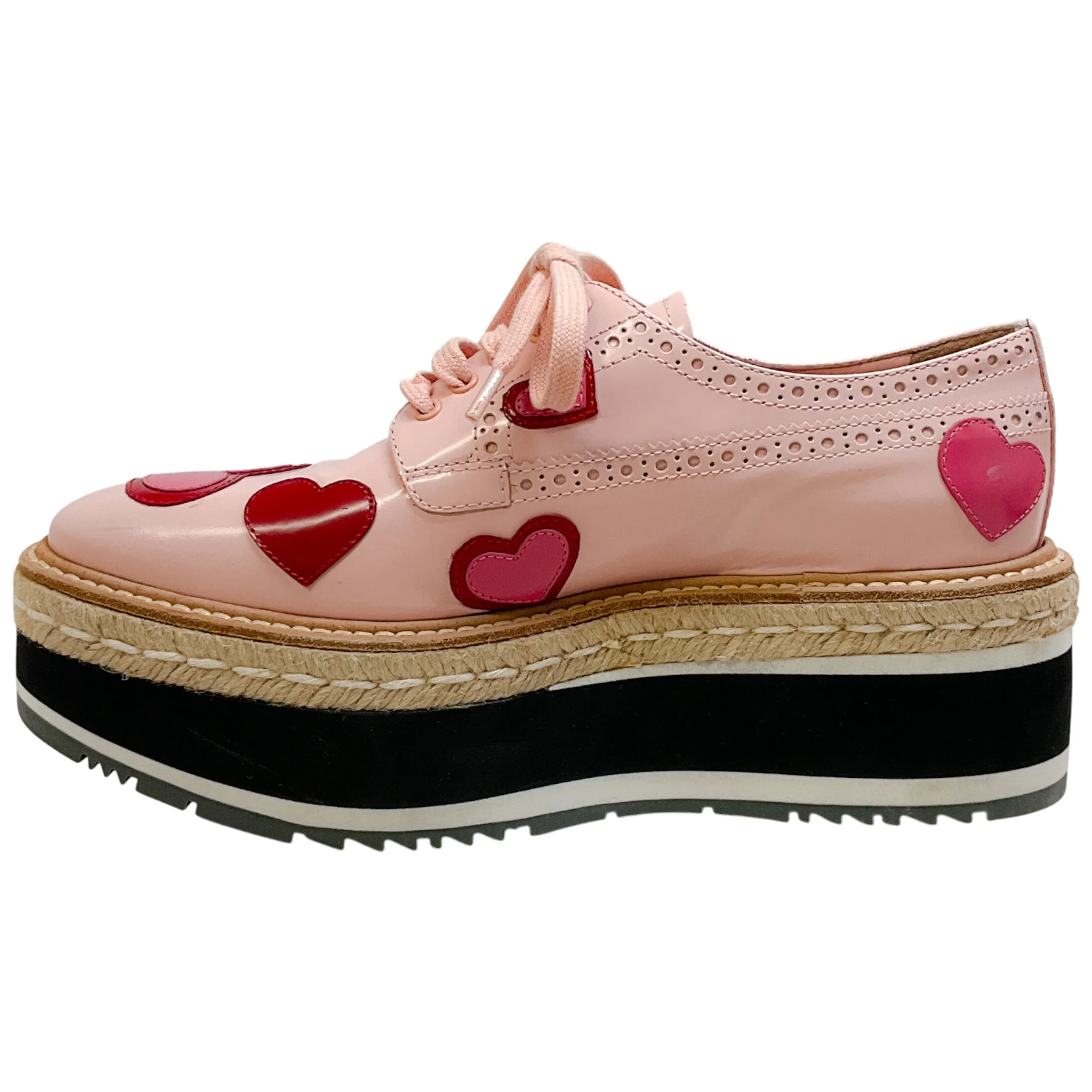 Prada Pink Patent Leather Platform Espadrille Oxfords with Hearts - Image 3