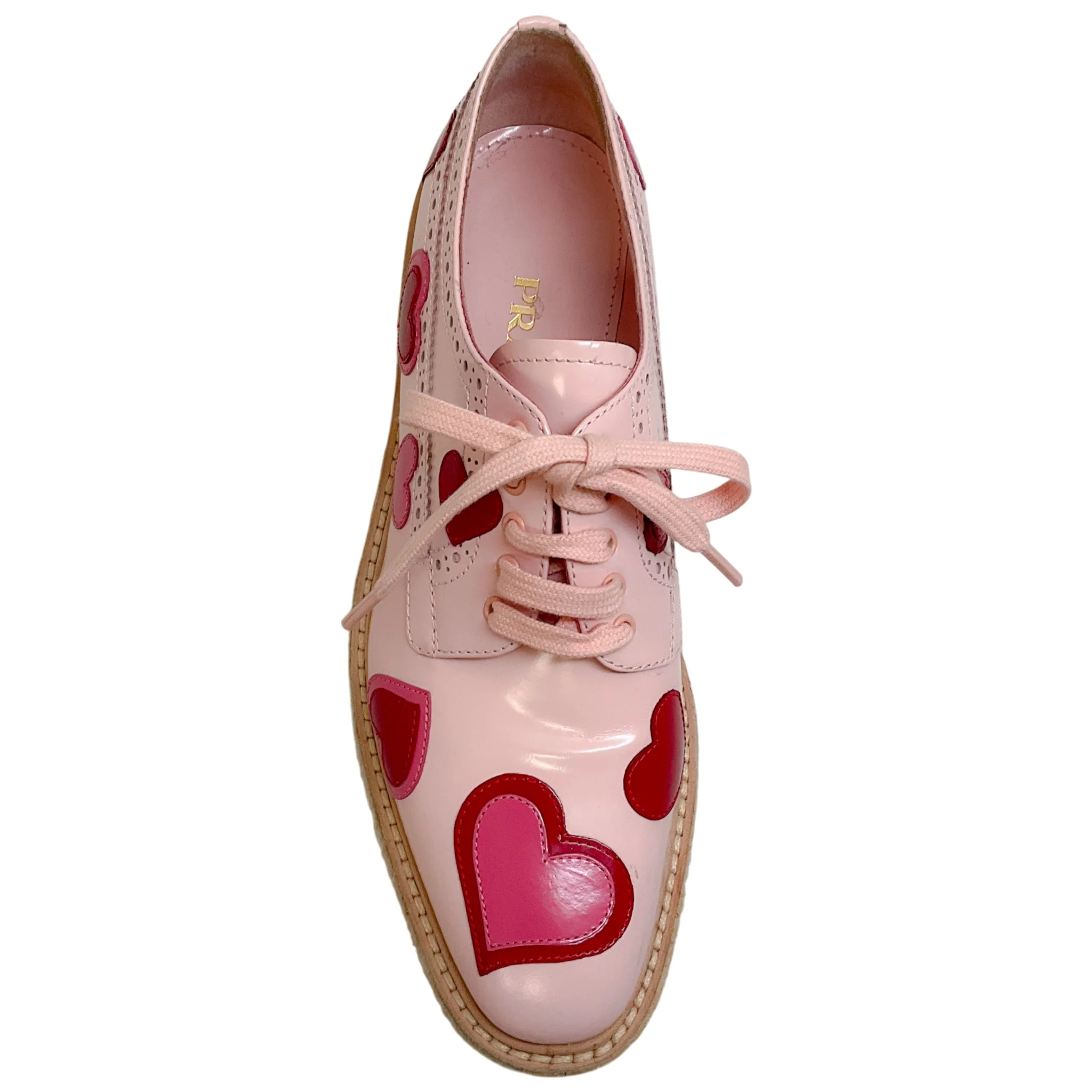 Prada Pink Patent Leather Platform Espadrille Oxfords with Hearts - Image 4