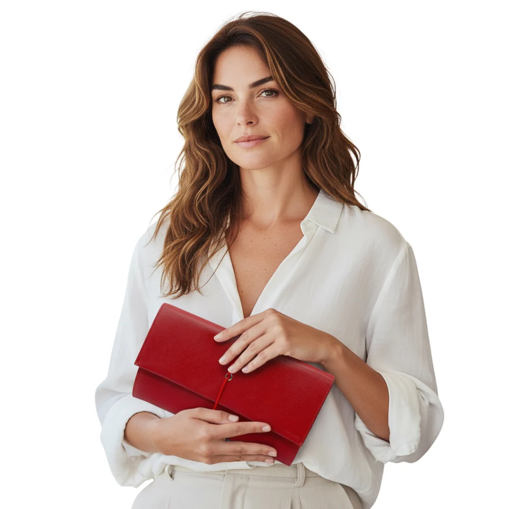 Prada Red Saffiano Leather Clutch Bag - Image 14