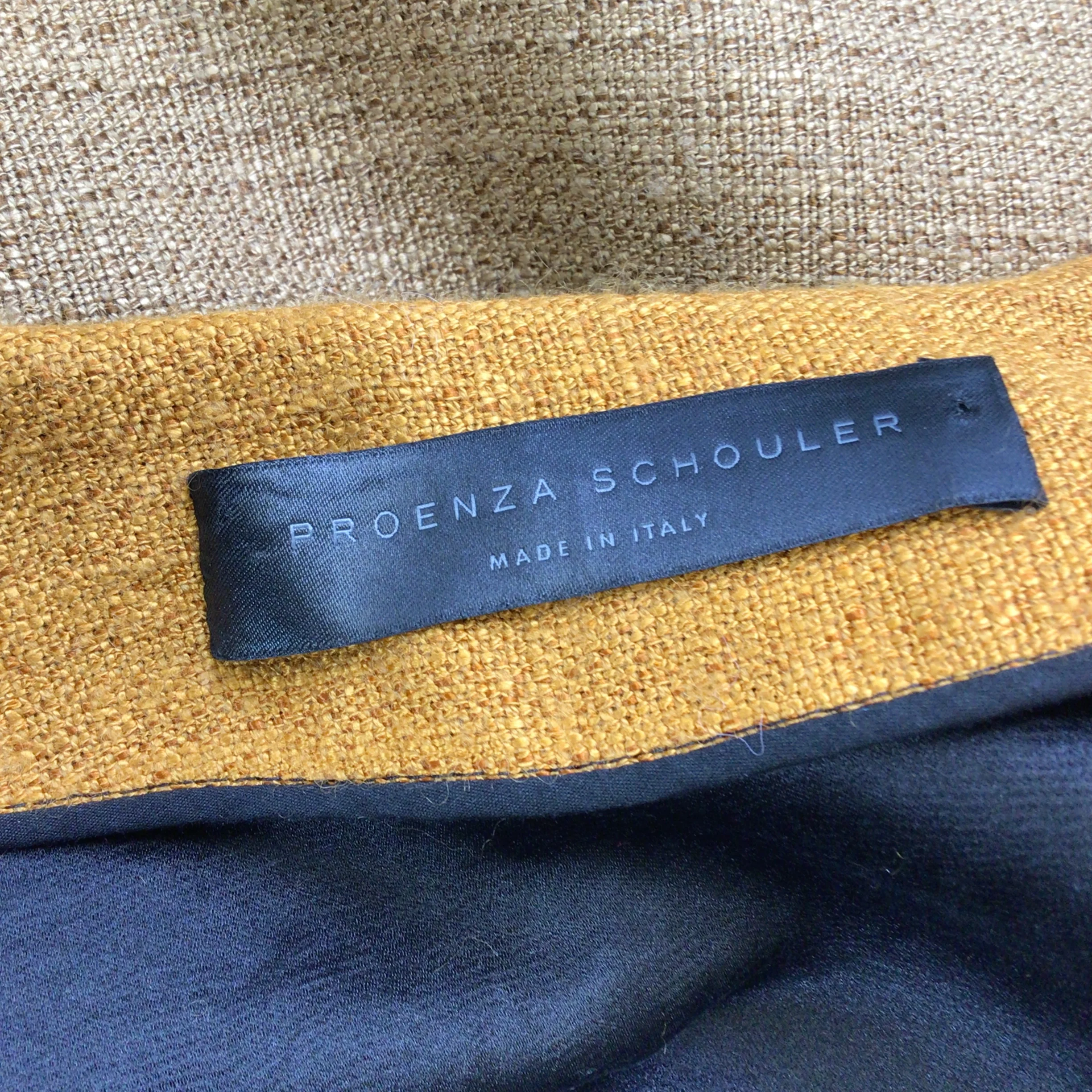 Proenza Schouler Marigold / Tan / Rust / Black Leather Trimmed Linen Jacket - Image 4