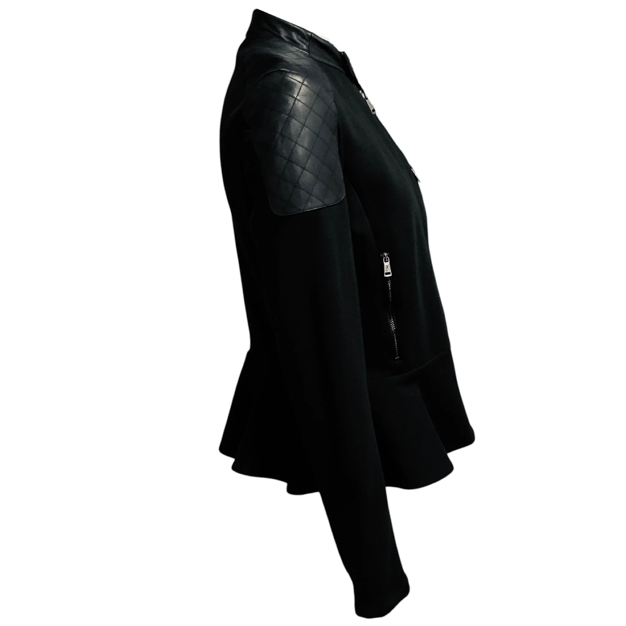 Ralph Lauren Black Label Black Calf Leather and Cotton Jersey Zip Front Jacket - Image 2
