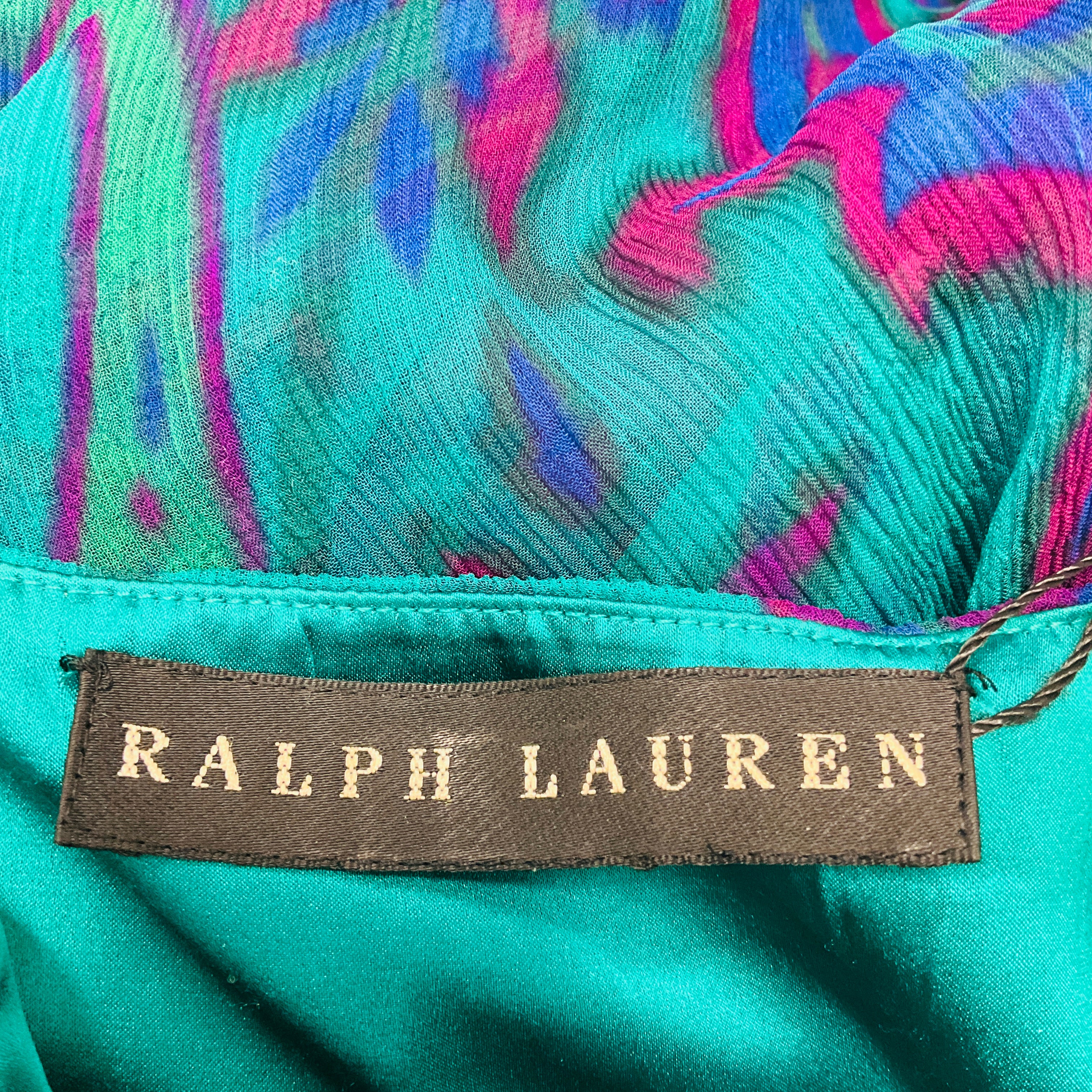 Ralph Lauren Black Label Teal / Blue / Purple Multi Printed Silk Halter Dress - Image 4