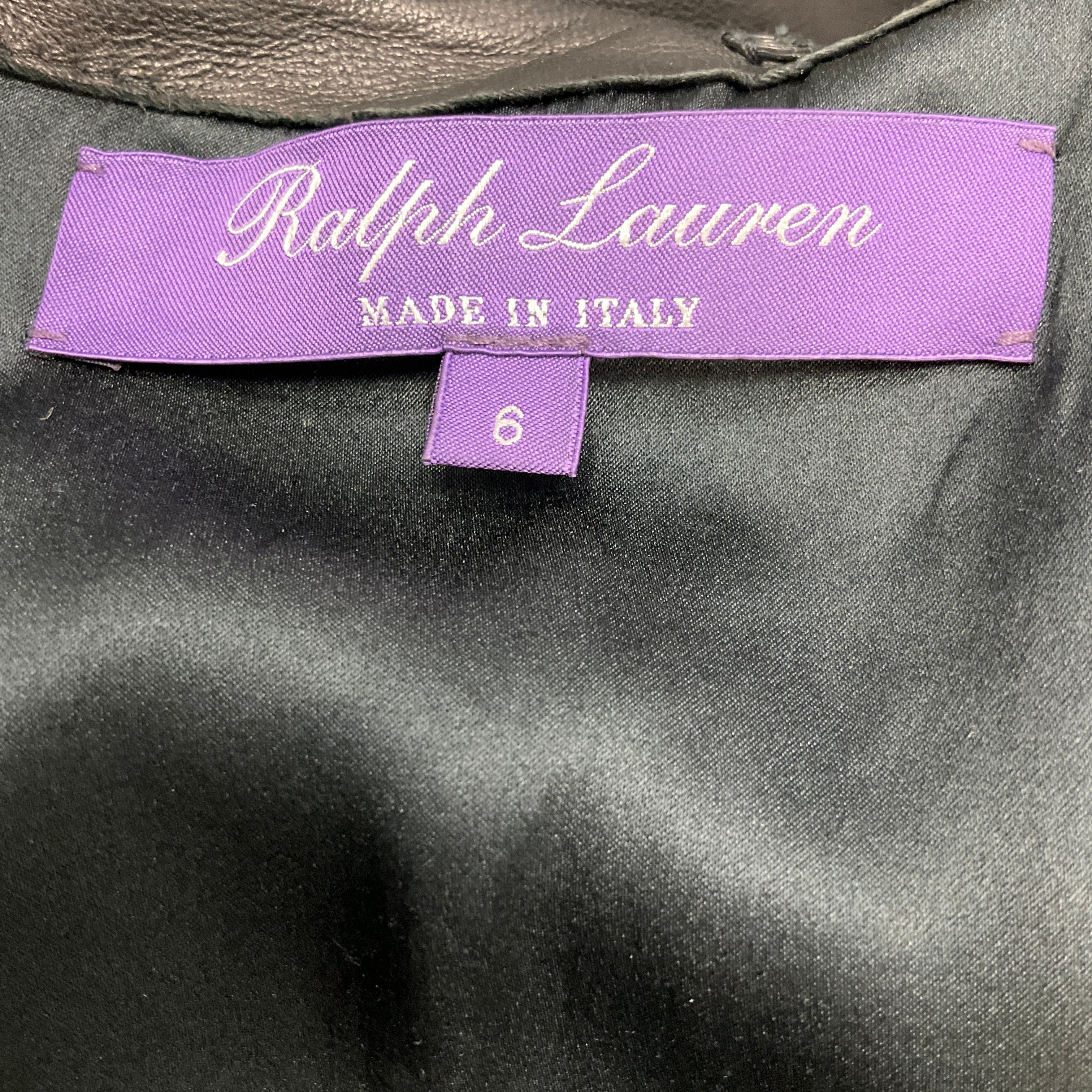 Ralph Lauren Collection Black Ruffled Detail Lambskin Leather Dress with Velvet Trim - Image 4