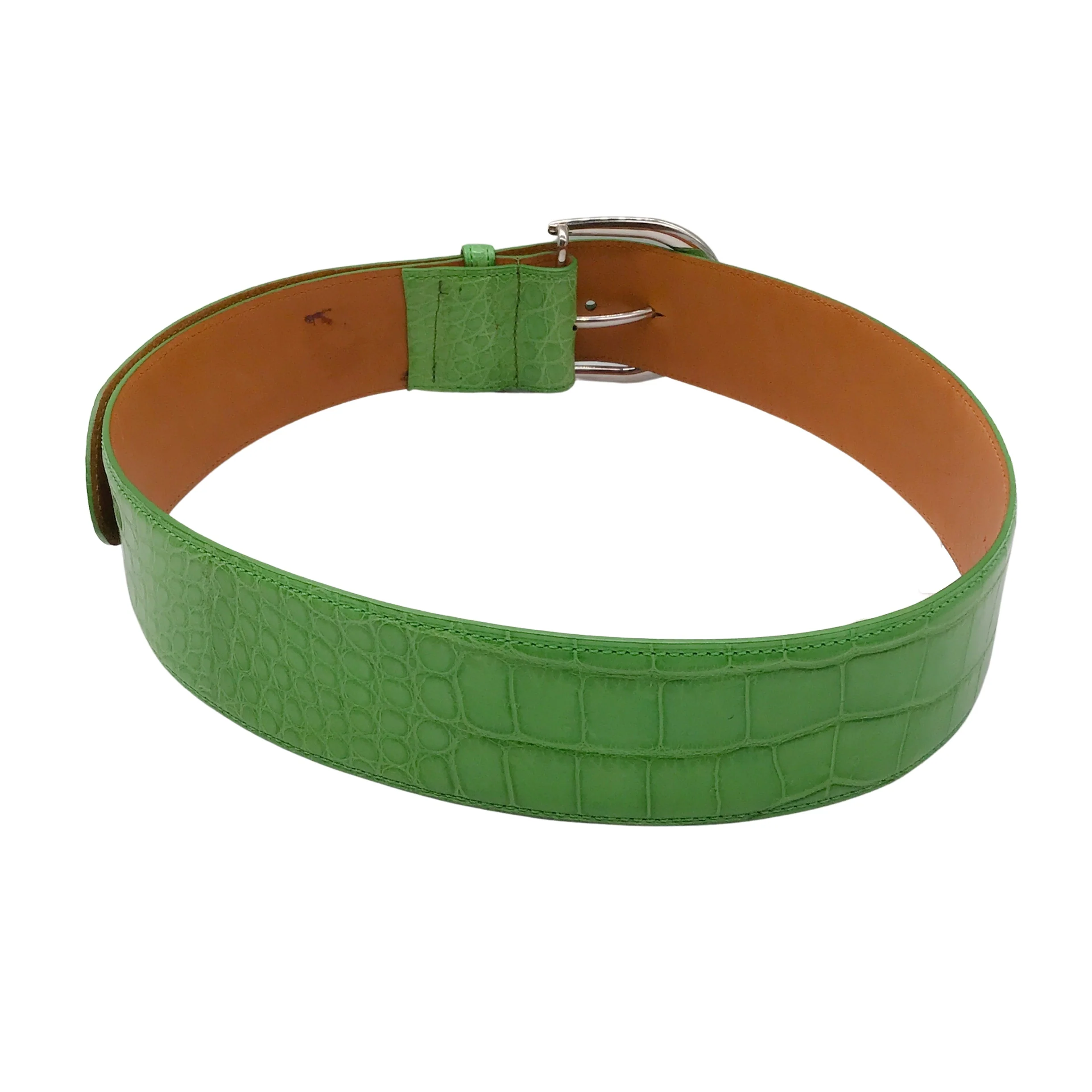 Ralph Lauren Green / Silver Lock Charm Wide Alligator Skin Leather Belt - Image 3