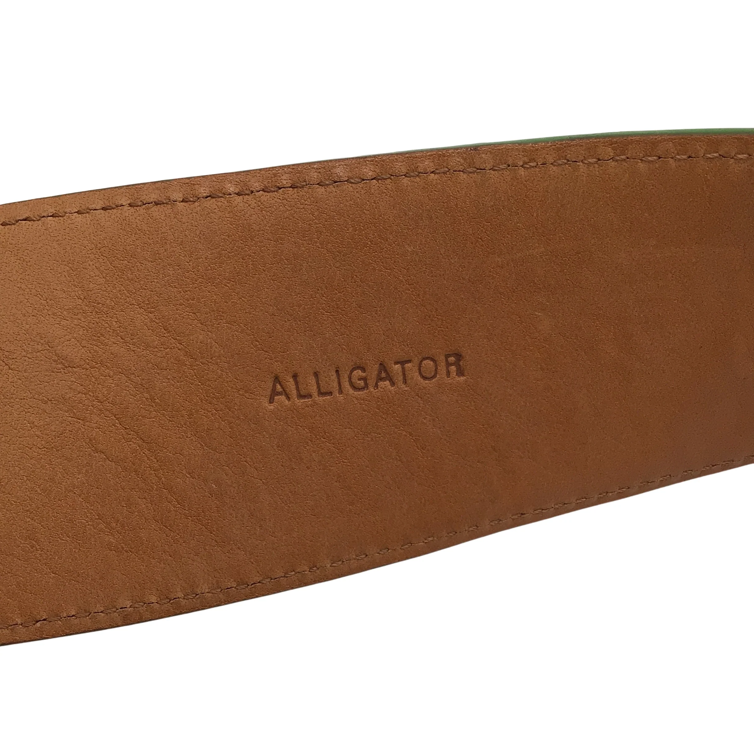 Ralph Lauren Green / Silver Lock Charm Wide Alligator Skin Leather Belt - Image 4