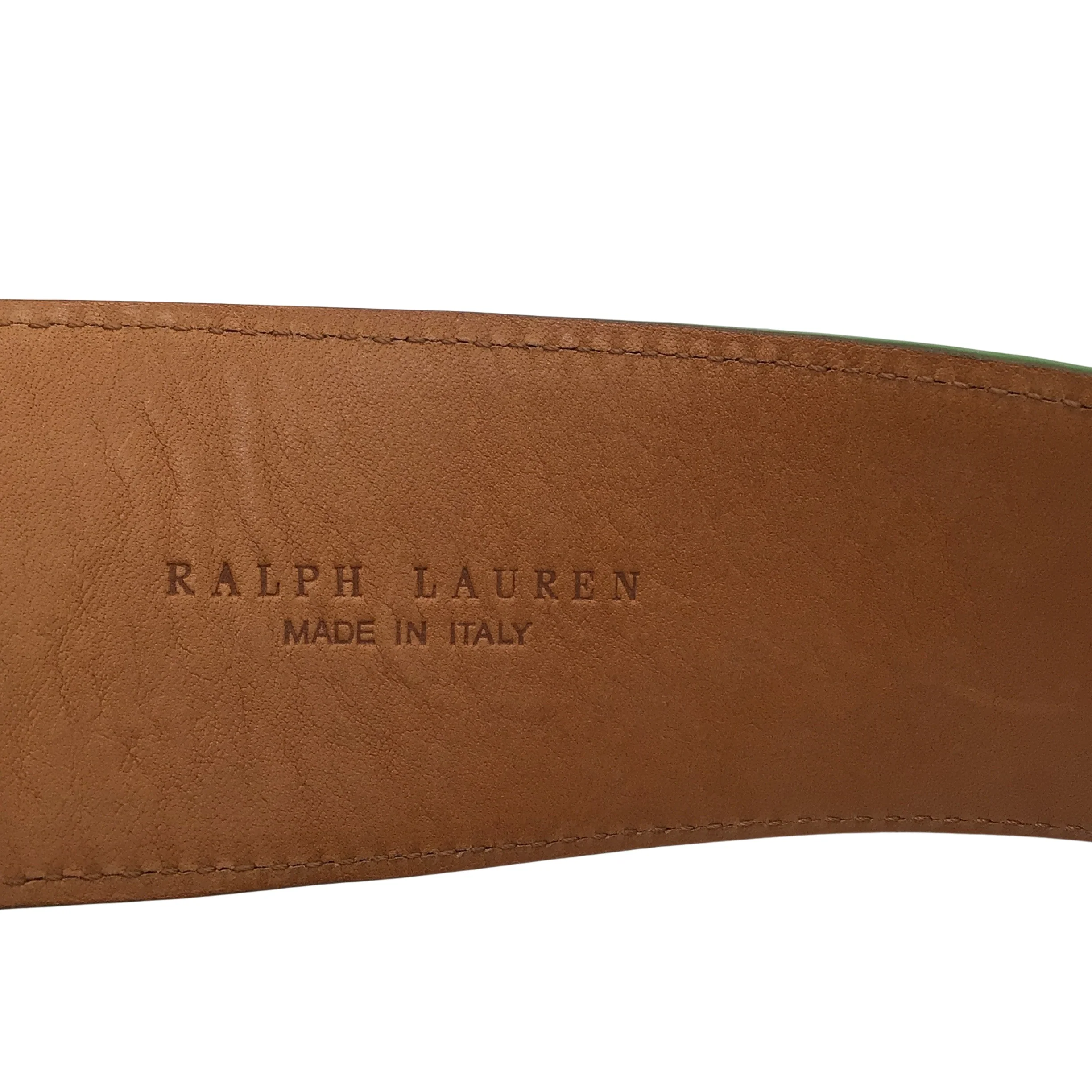 Ralph Lauren Green / Silver Lock Charm Wide Alligator Skin Leather Belt - Image 5