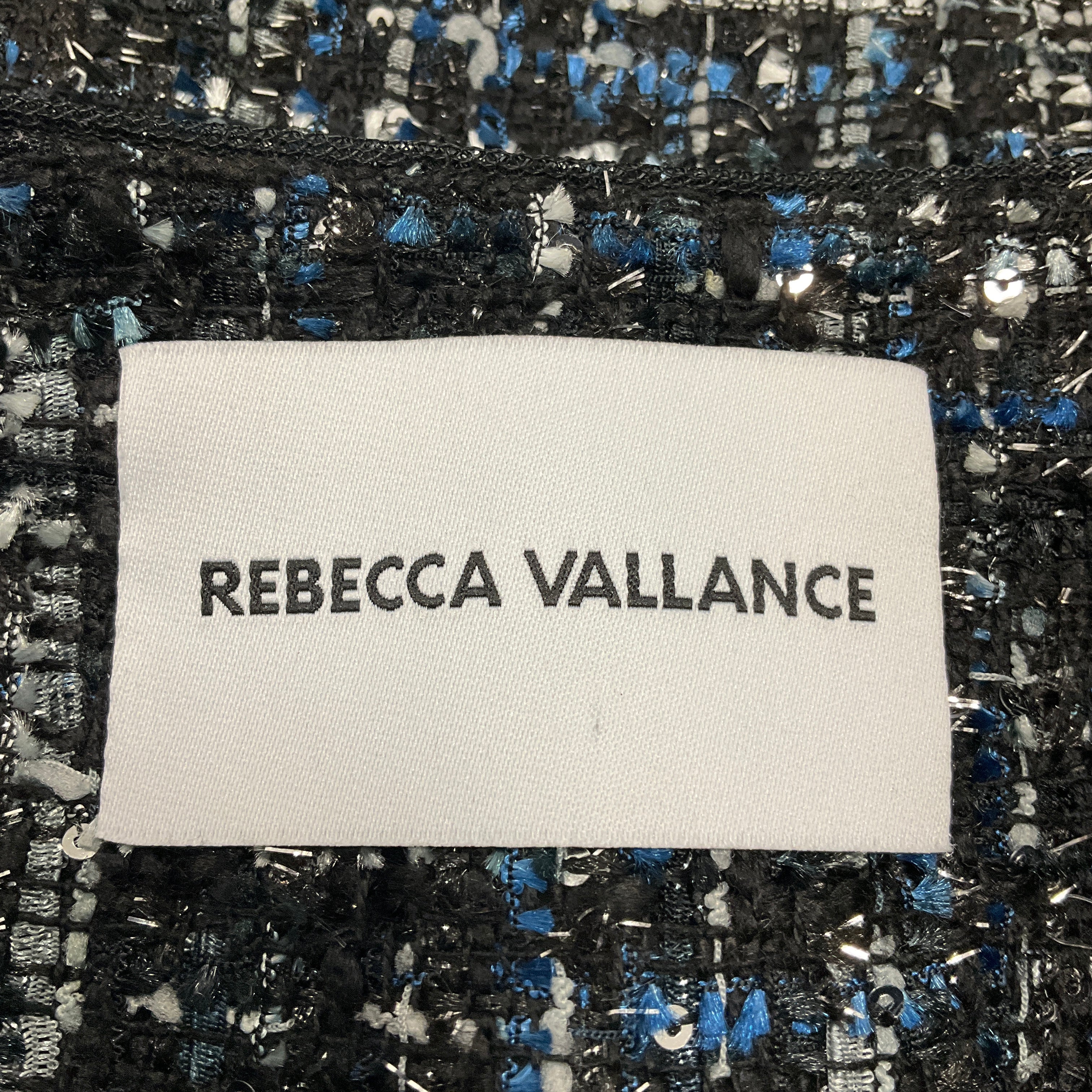 Rebecca Vallance Black / Blue Sequin Trim Button Front Tweed Jacket - Image 4