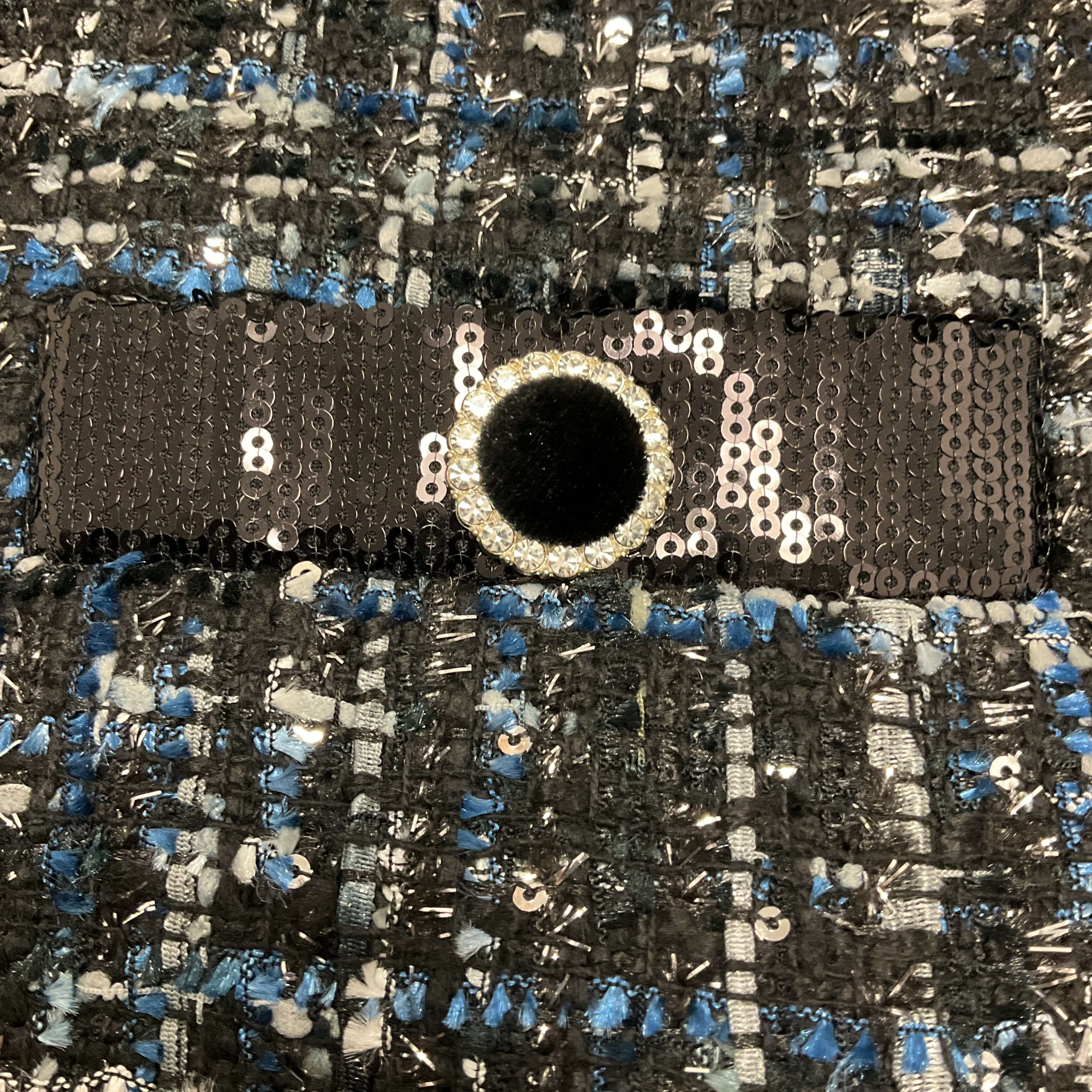 Rebecca Vallance Black / Blue Sequin Trim Button Front Tweed Jacket - Image 6