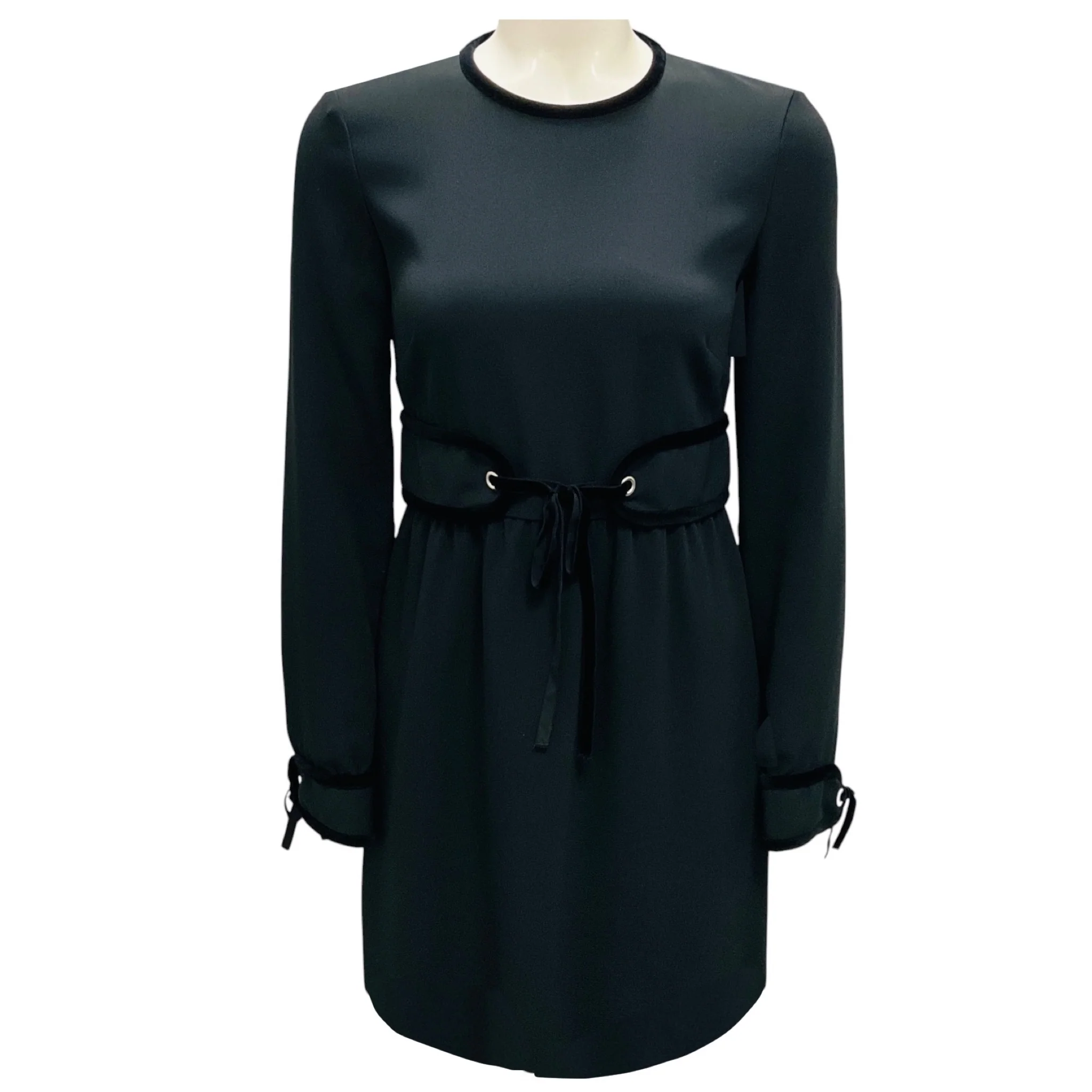 RED Valentino Black Velvet Trimmed Crepe Mini Dress