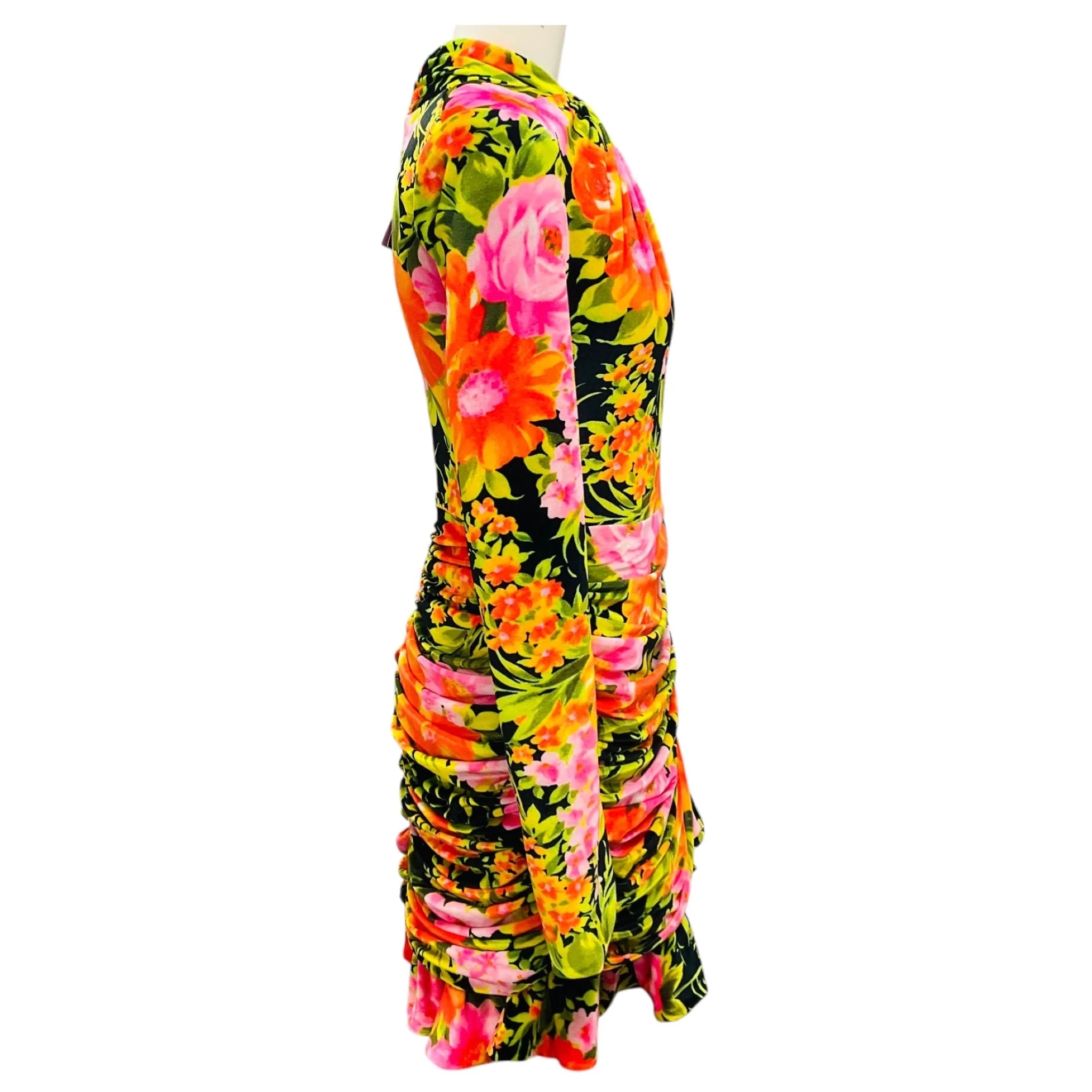 Richard Quinn Orange Multi Ruched Floral Velvet Mini Dress - Image 2