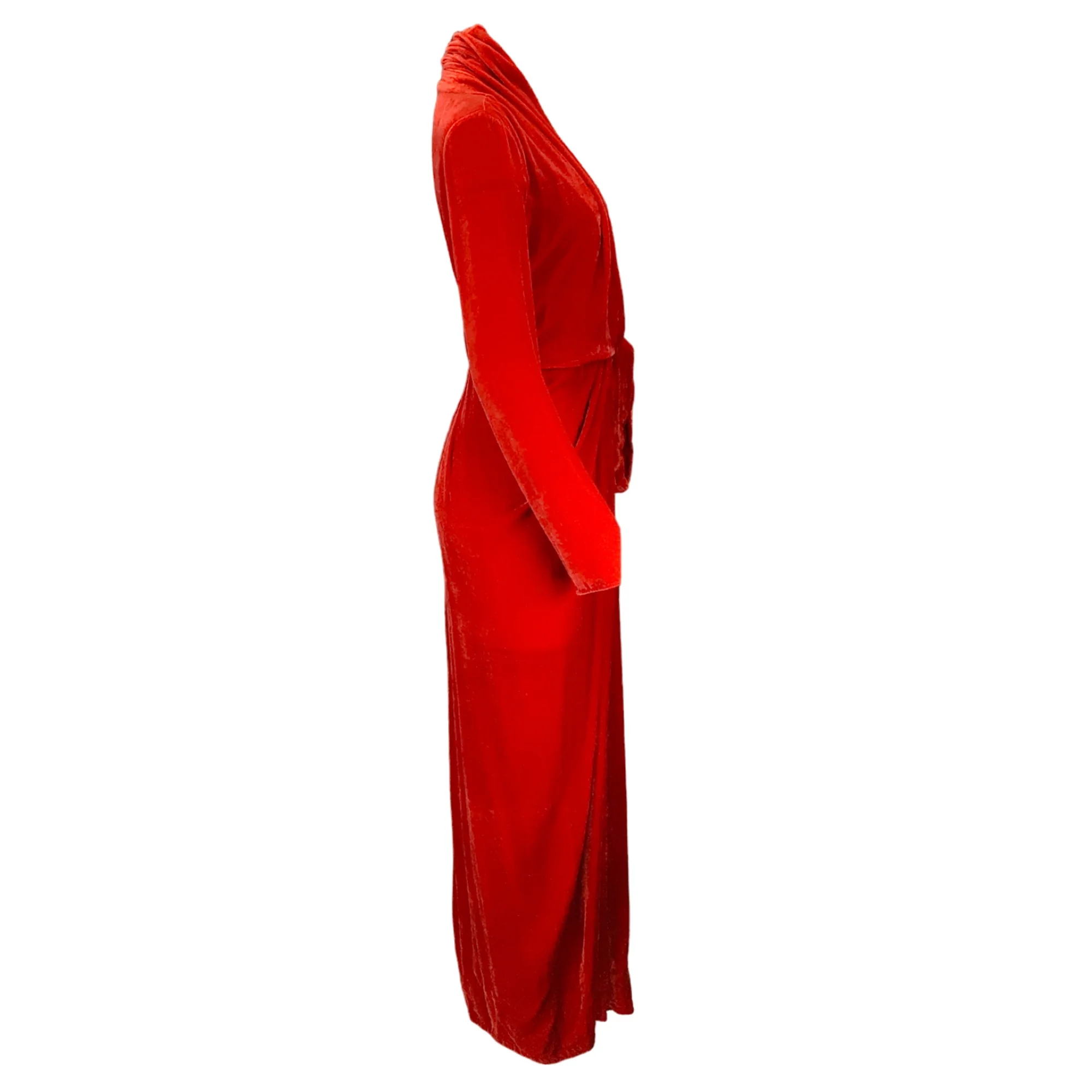 Rick Owens Cardinal Red 2019 Long Sleeved Velvet Wrap Gown / Dress - Image 2