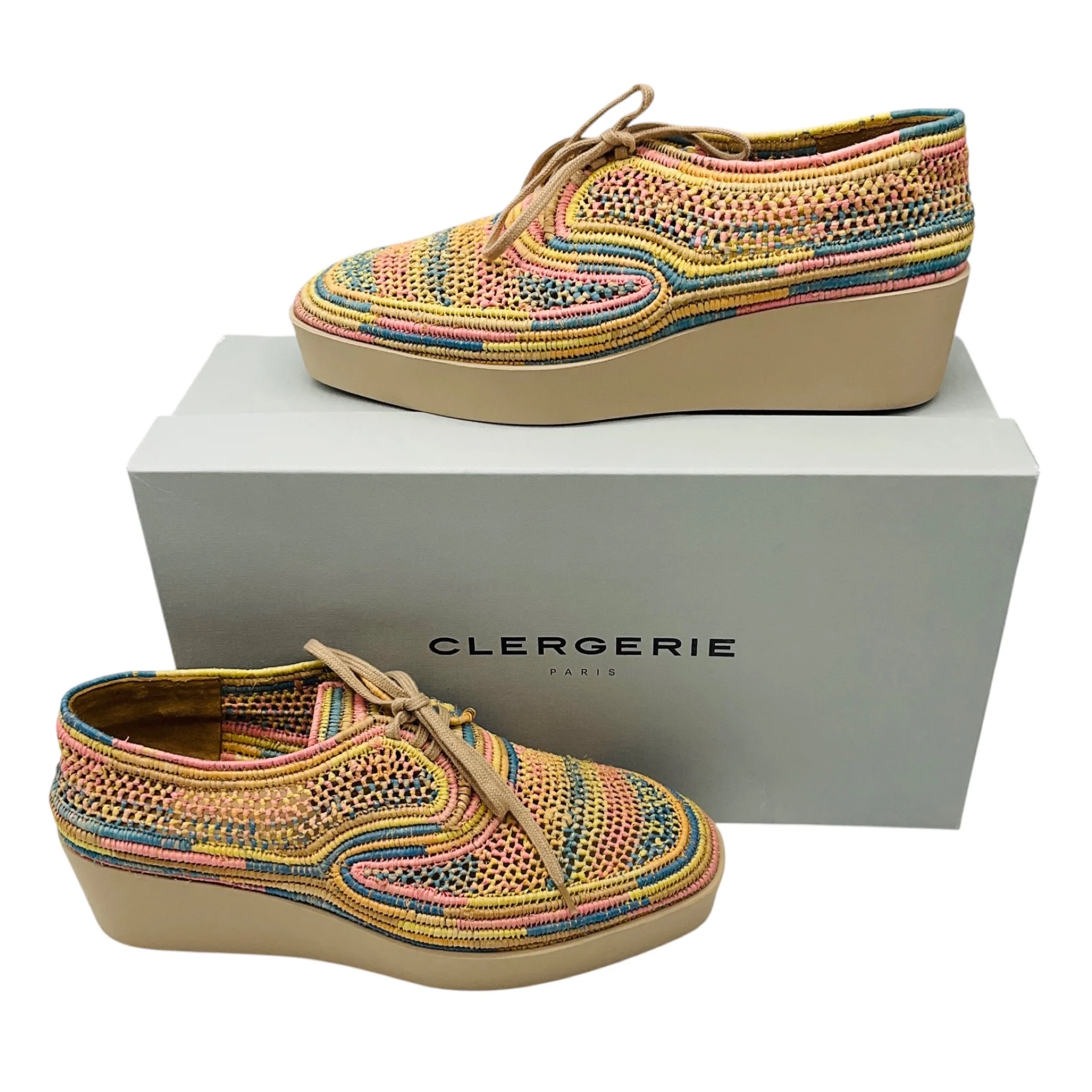 Robert Clergerie Multi Paille Mix Pastel Lisa Raffia Derby Platform Shoes - Image 7