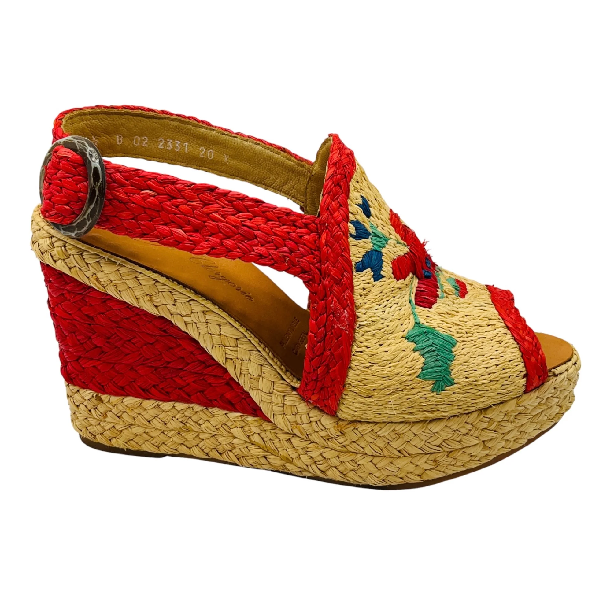 Robert Clergerie Natural / Red Multi Raffia Wedge Sandals - Image 2