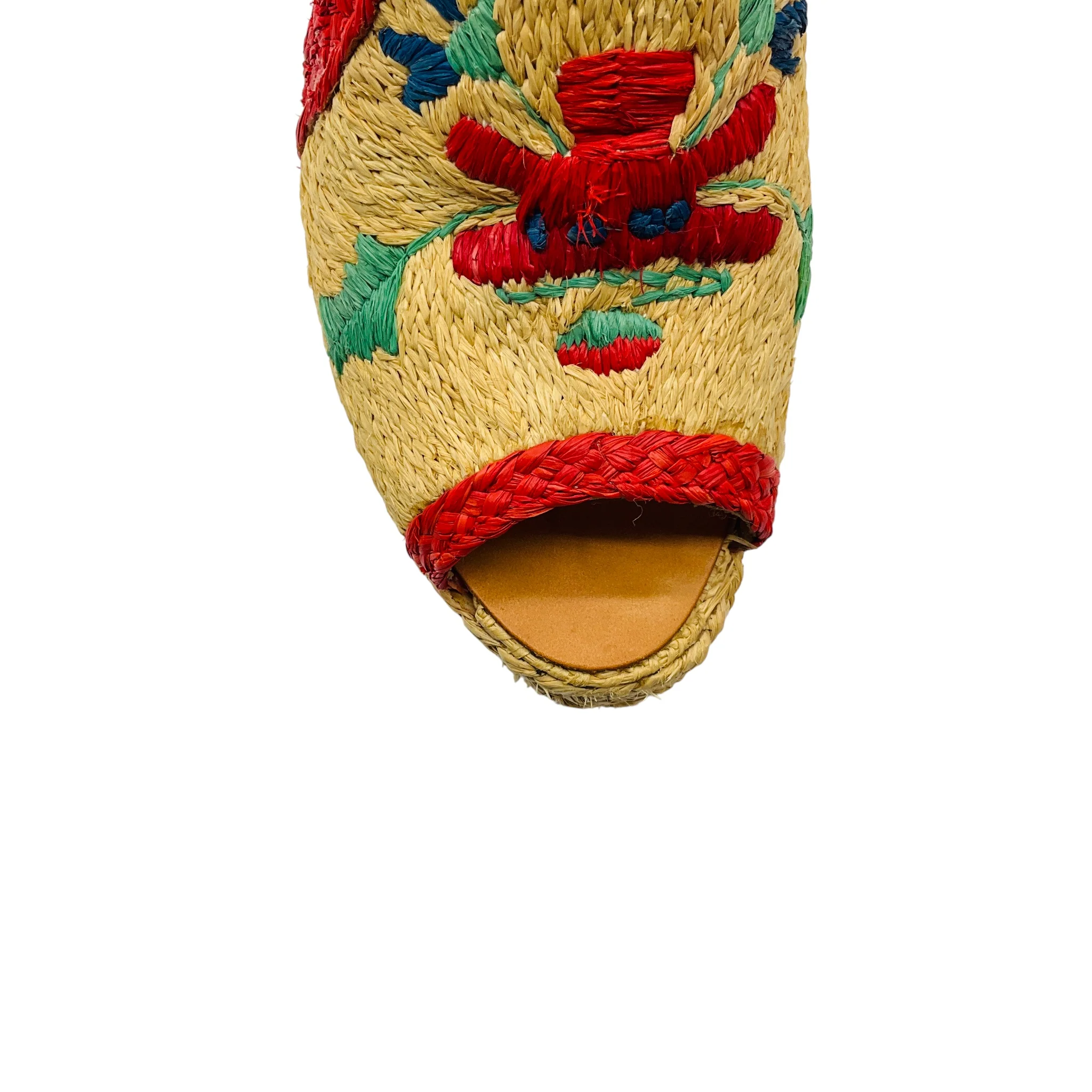 Robert Clergerie Natural / Red Multi Raffia Wedge Sandals - Image 5