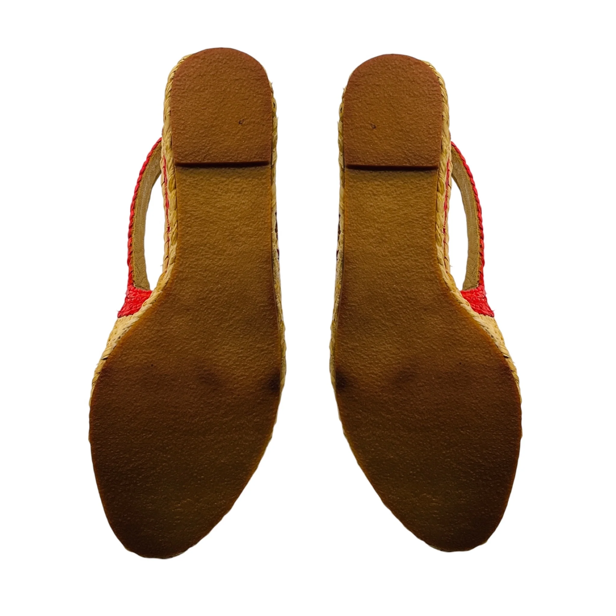 Robert Clergerie Natural / Red Multi Raffia Wedge Sandals - Image 7