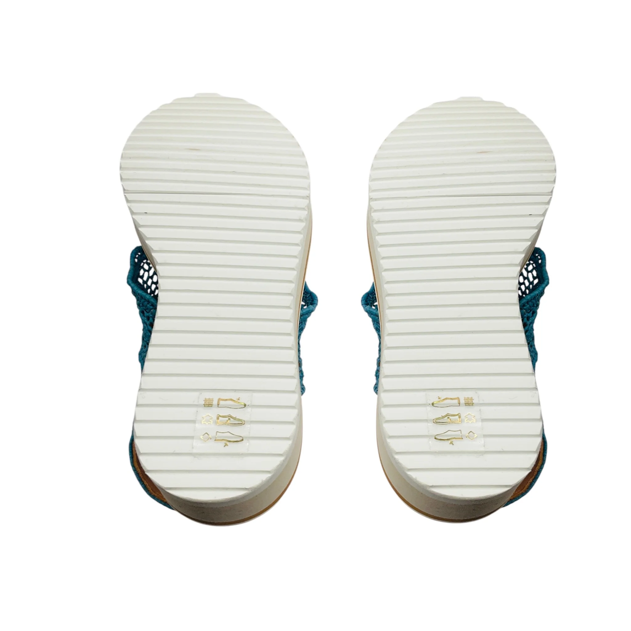 Robert Clergerie Teal Crochet Knit Cross Strap Sandals - Image 6