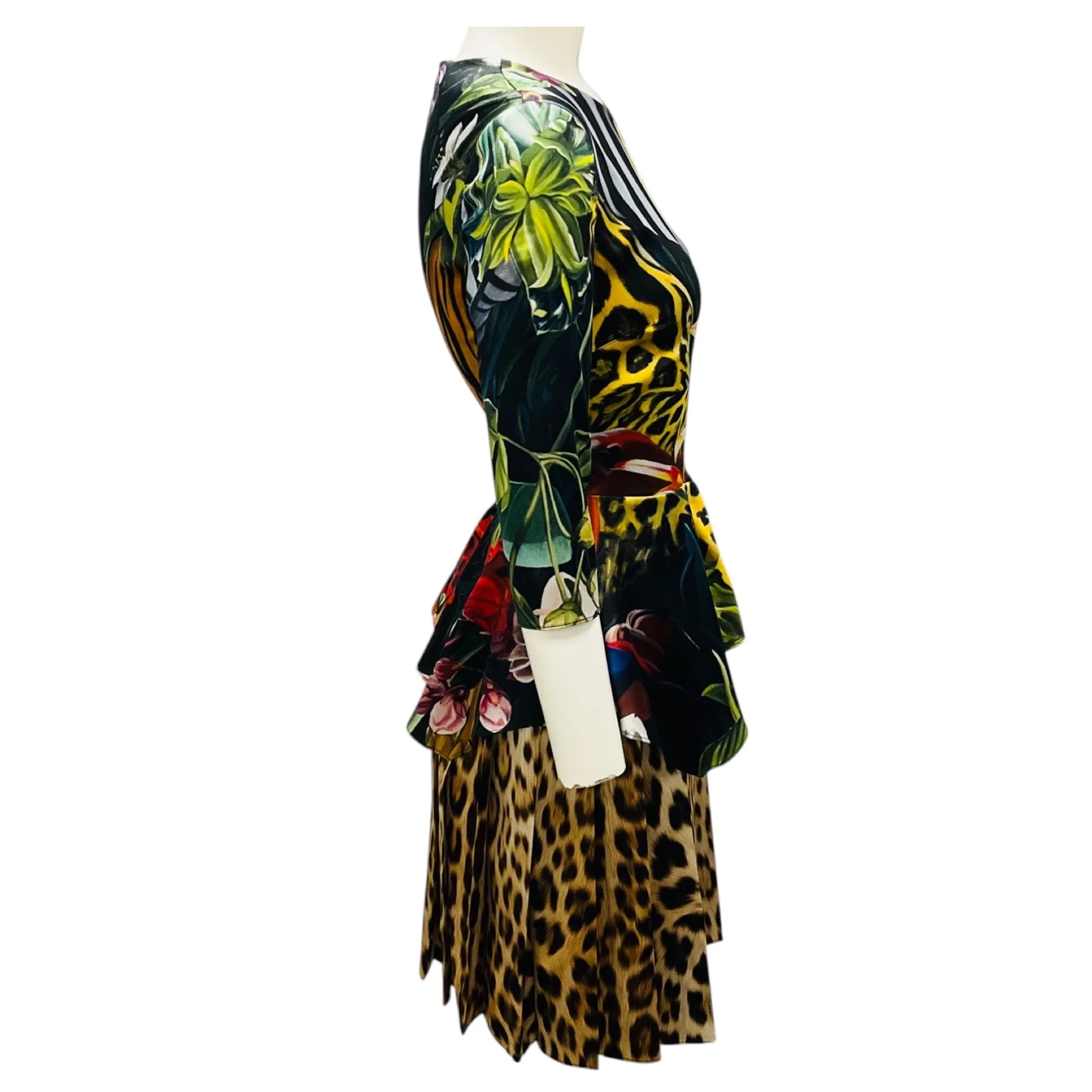 Roberto Cavalli Multicolor Paradise Found Print Peplum Satin Dress - Image 2
