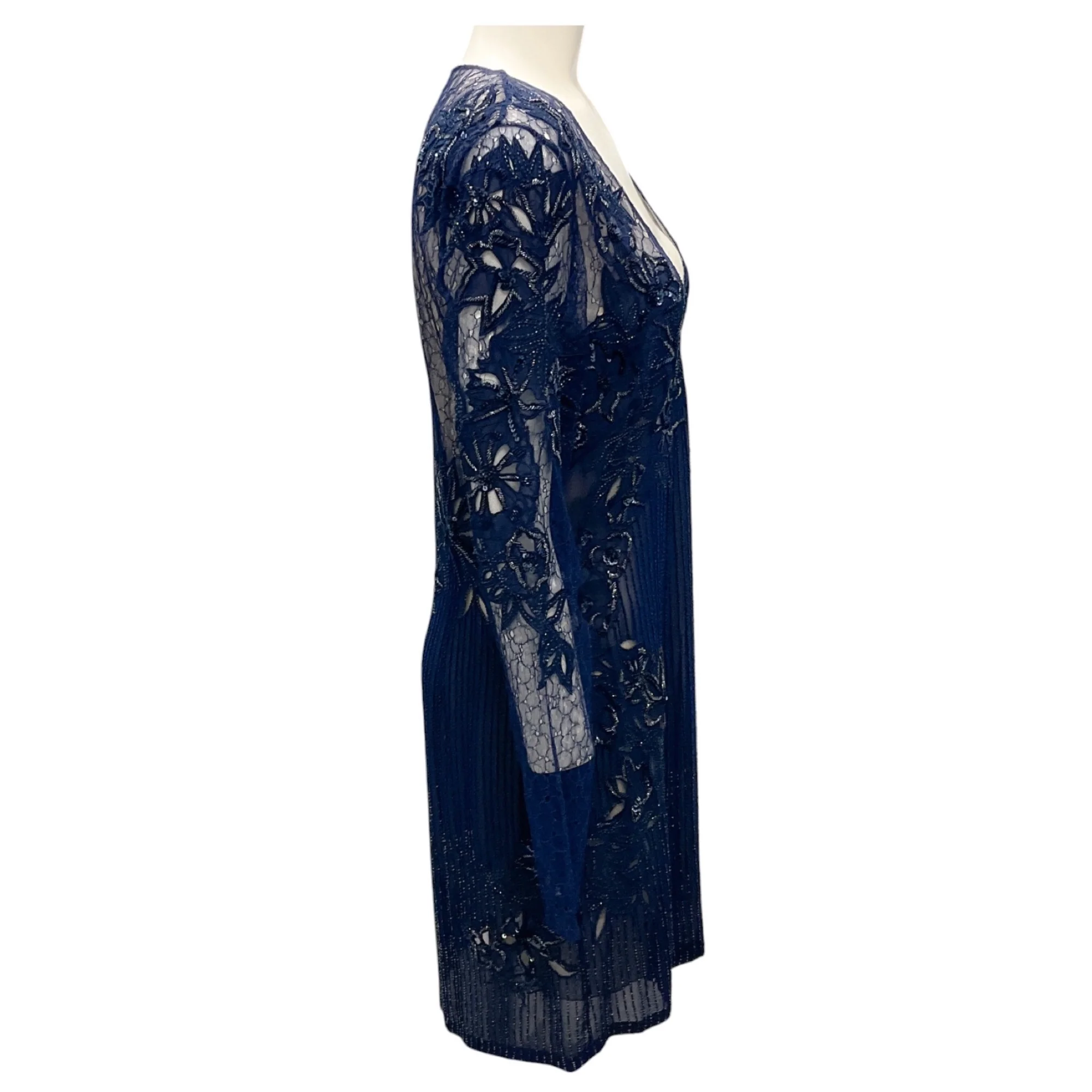 Roberto Cavalli Navy Bead and Sequin Embellished Lace Cocktail Dress - Image 2
