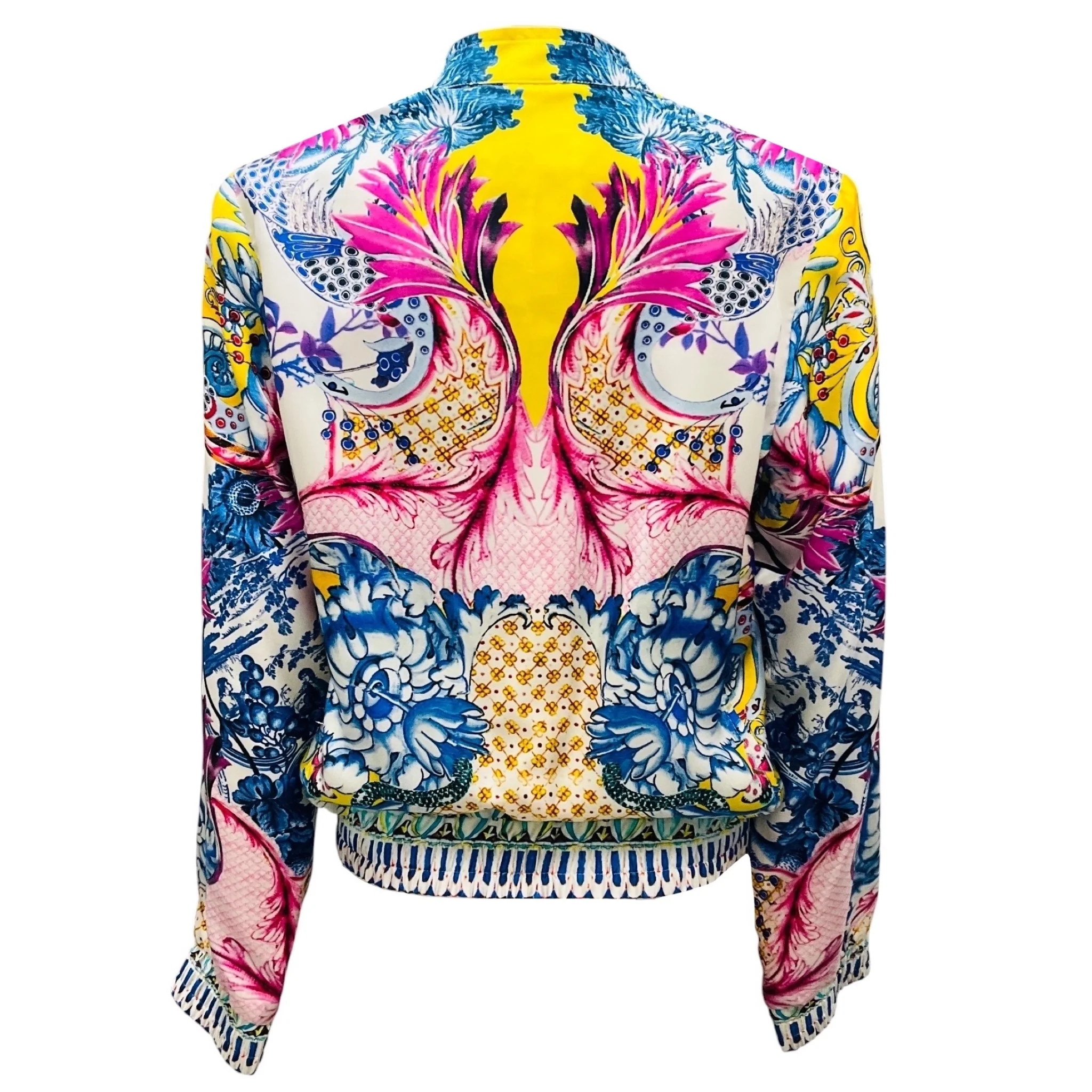 Roberto Cavalli Yellow Multi Printed Silk Bomber Jacket - Image 3