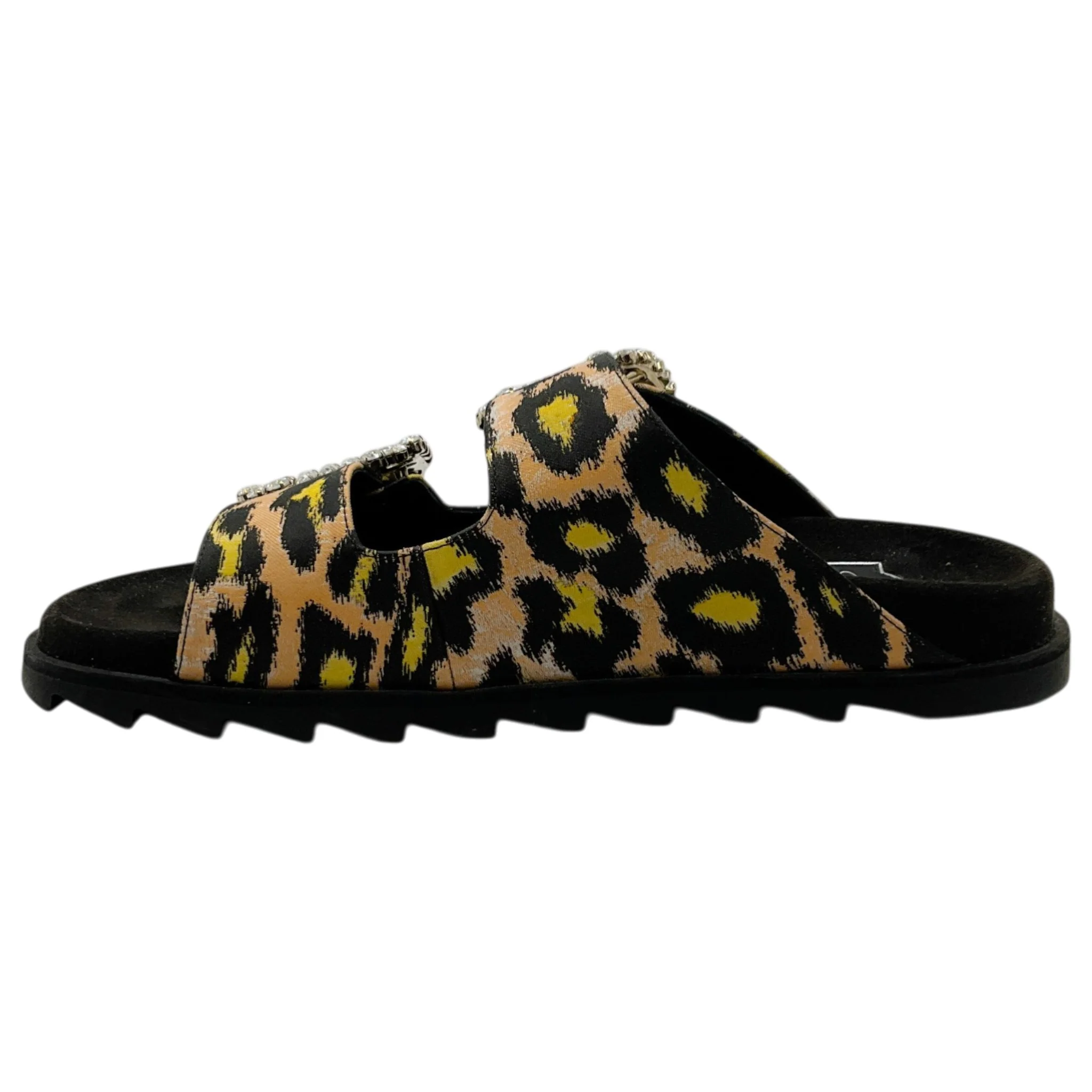 Roger Vivier Black / Brown Animal Print Double Rhinestone Buckle Sandals - Image 3