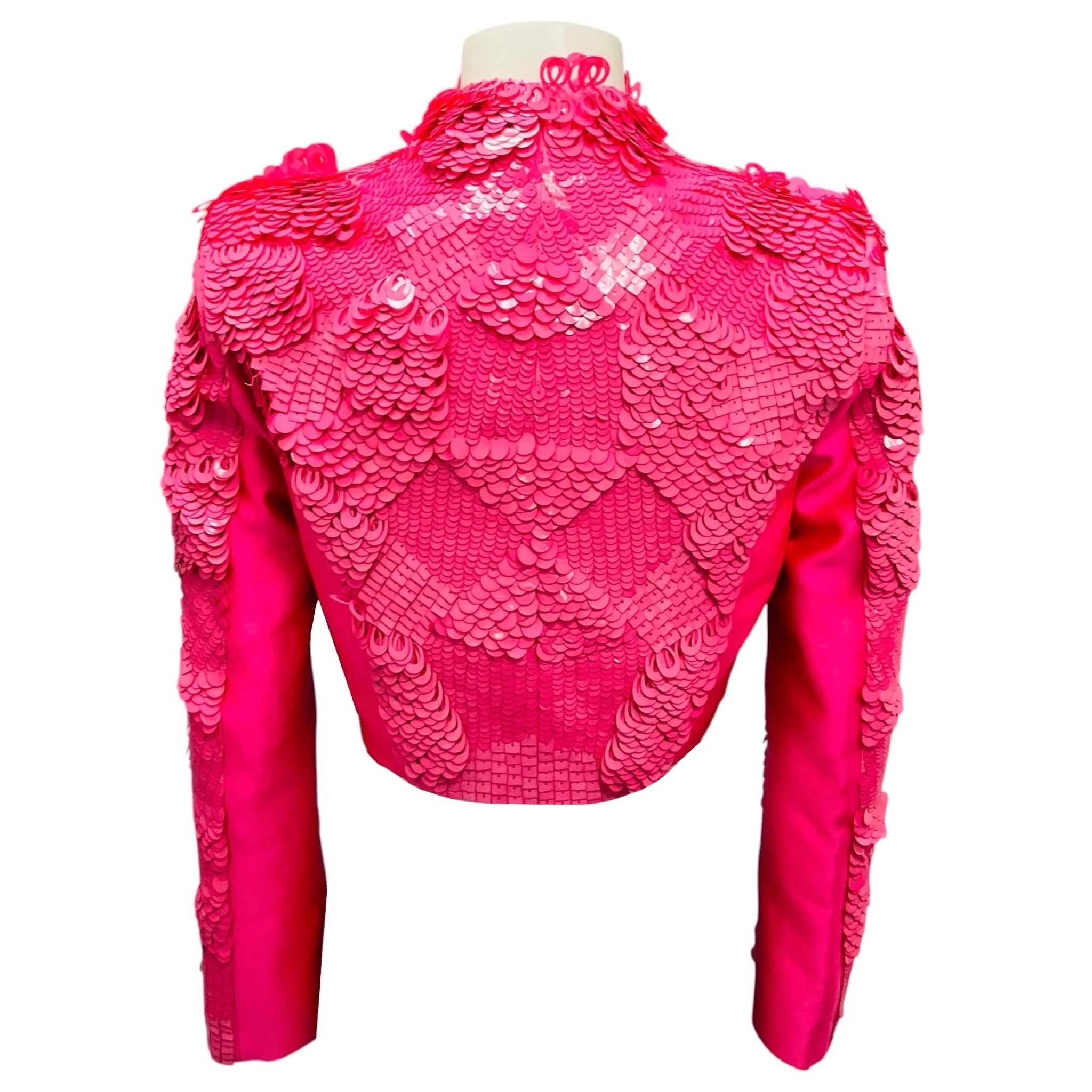 Ruben Singer Pink Sequin Embellished Cropped Jacket - Image 3
