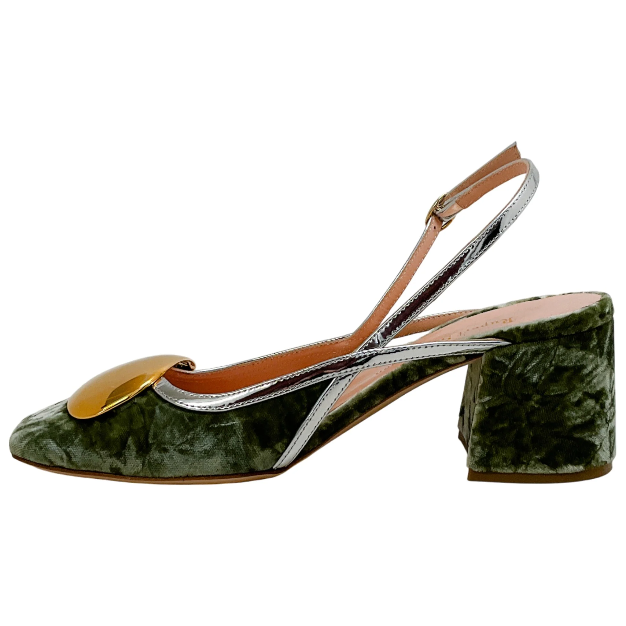 Rupert Sanderson Sage Velvet Cavalla Slingback Pumps with Gold - Image 3