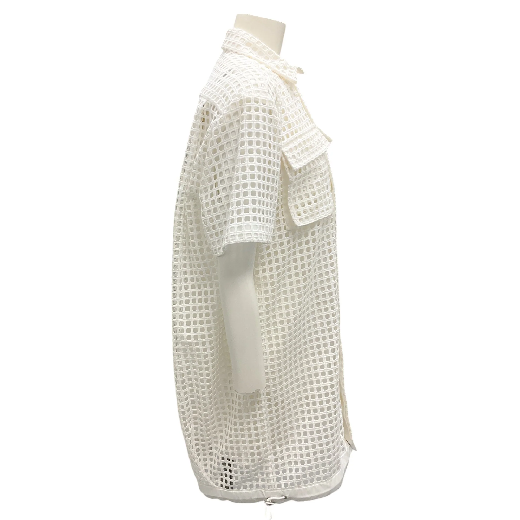 Sacai White Drawstring Embroidered Lace Broderie Anglaise Cotton Shirt Dress - Image 2