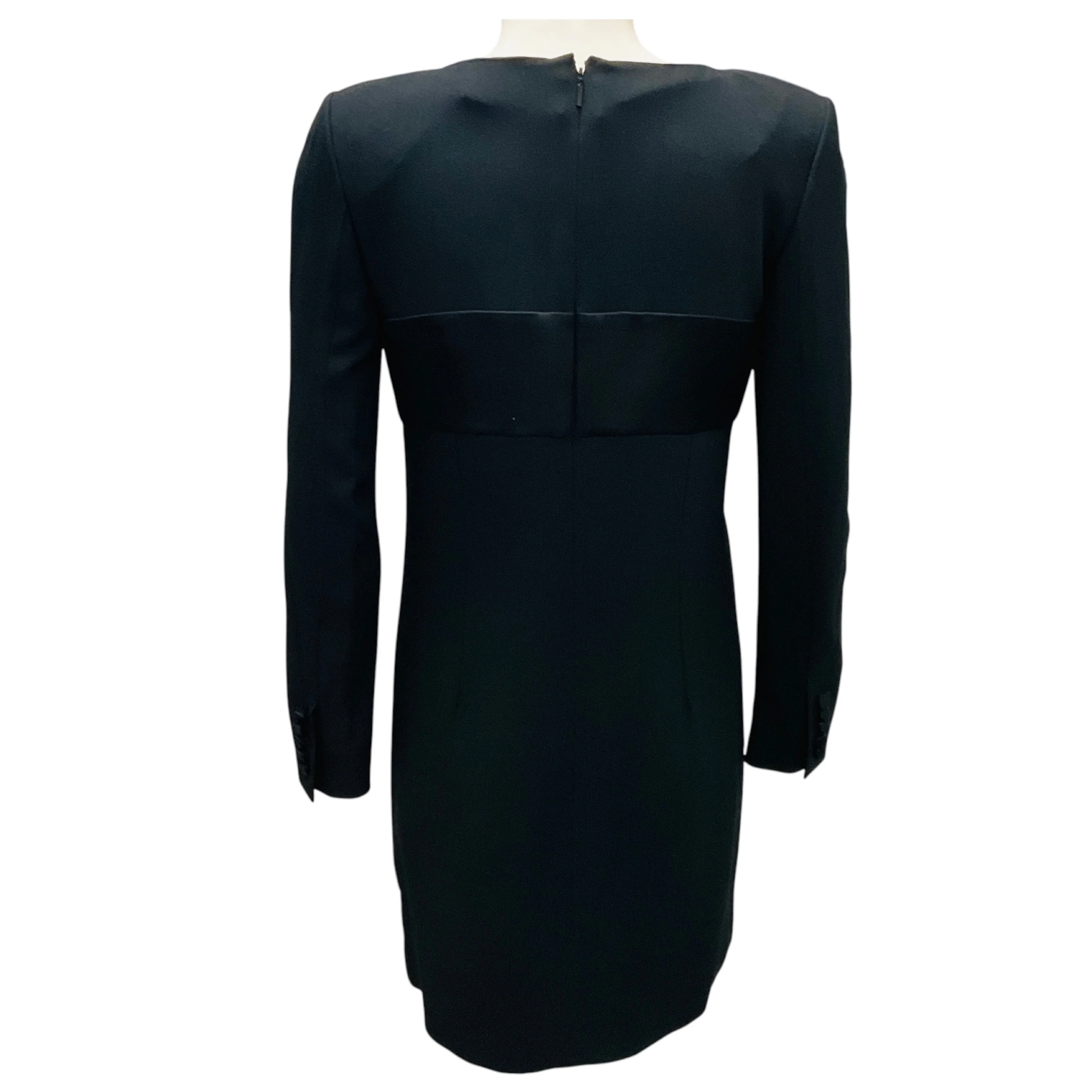 Saint Laurent Black Long Sleeved Crepe Mini Dress with Mesh Tulle Polka Dot Trim - Image 3