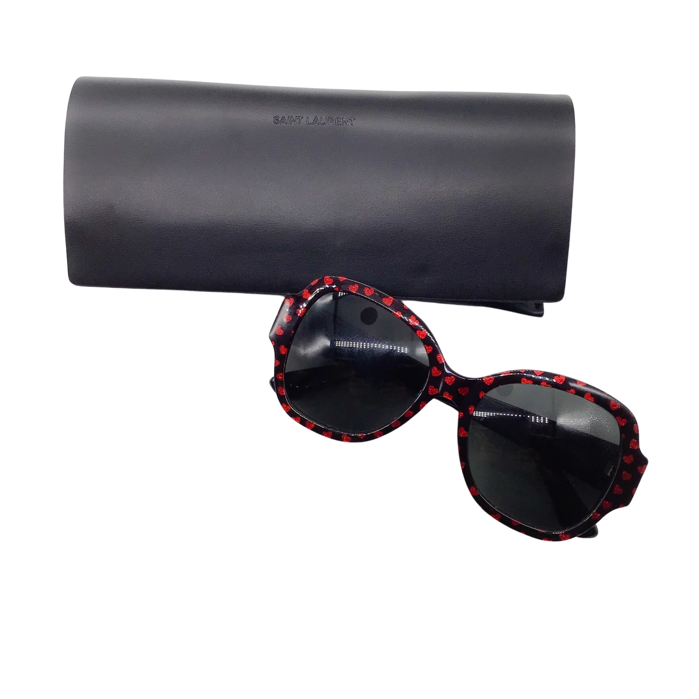 Saint Laurent Black / Red Heart Pattern Plastic Frame Sunglasses - Image 10