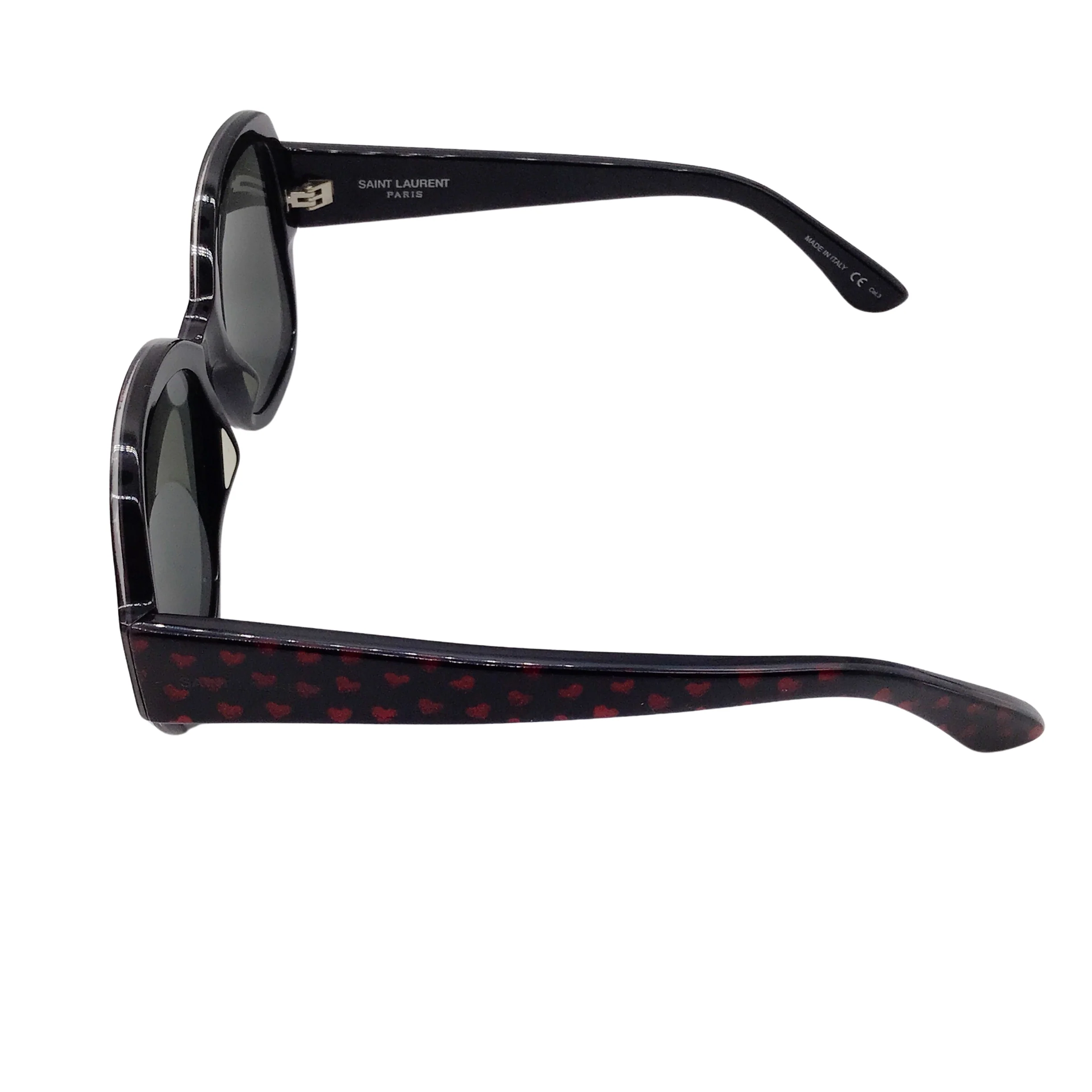 Saint Laurent Black / Red Heart Pattern Plastic Frame Sunglasses - Image 3