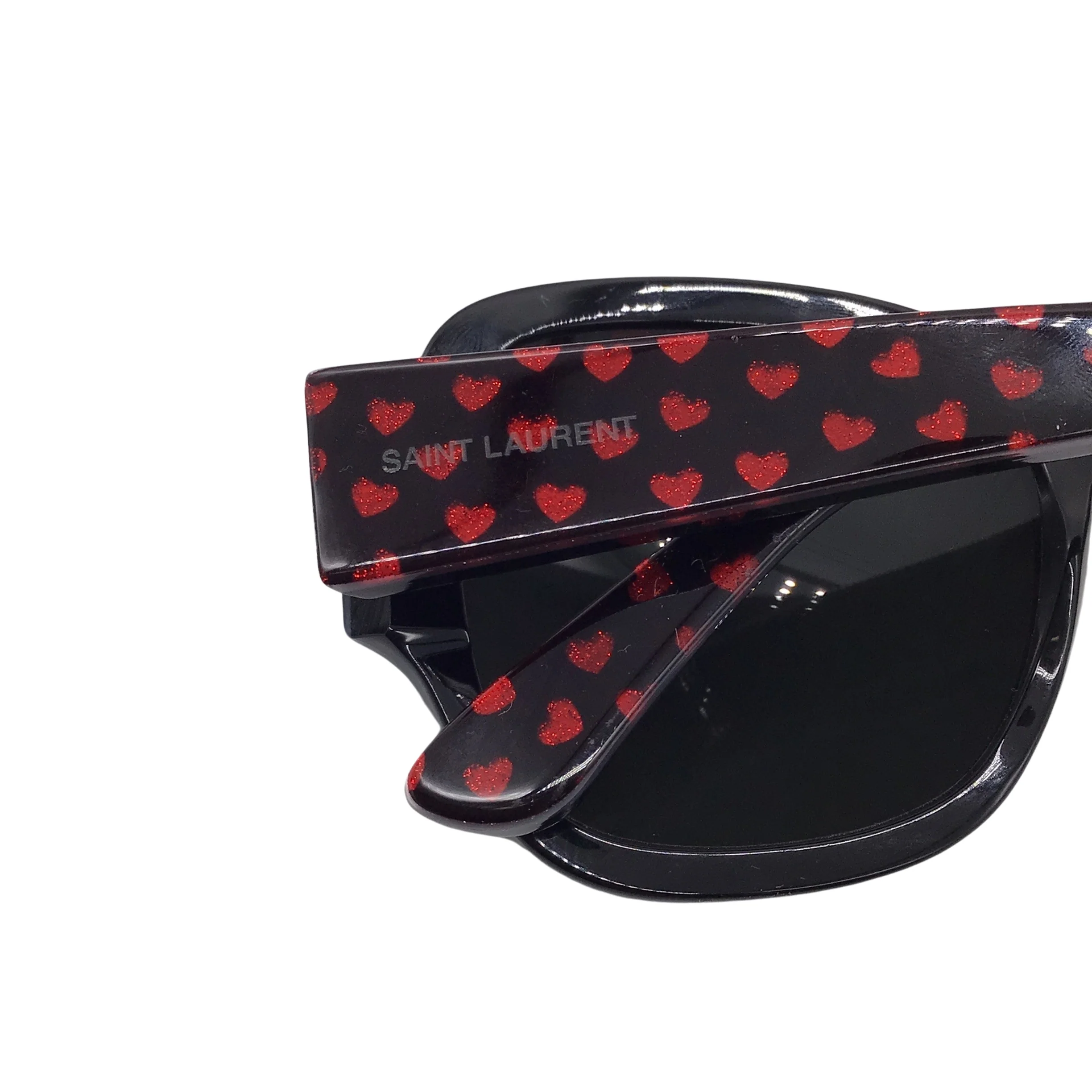 Saint Laurent Black / Red Heart Pattern Plastic Frame Sunglasses - Image 6