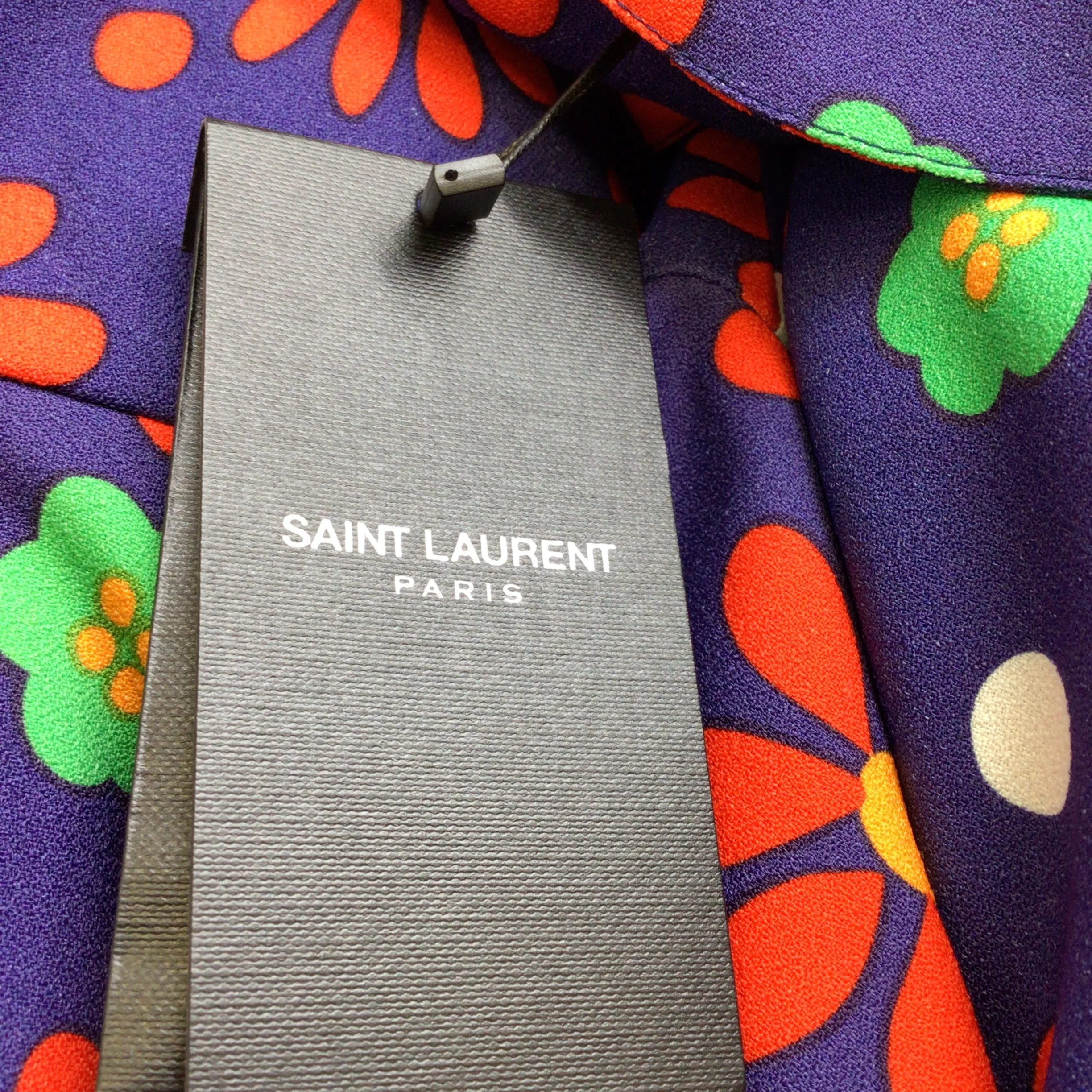 Saint Laurent Blue Rouge Vert Ruffled Floral Printed Crepe Blouse - Image 6