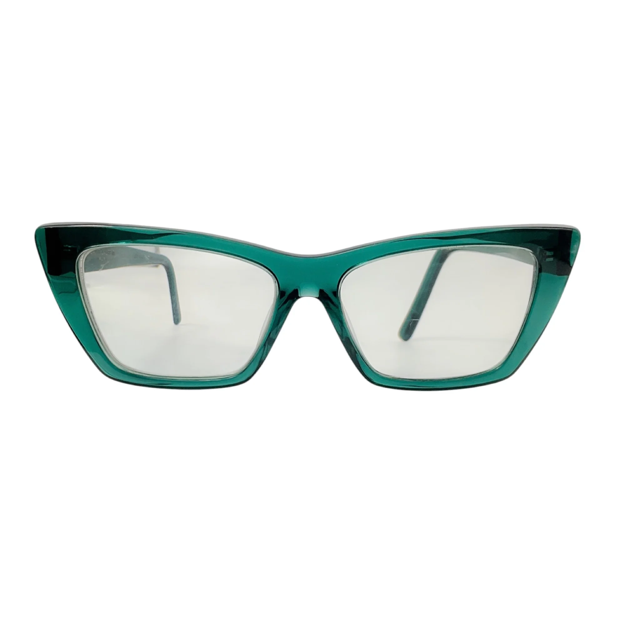 Saint Laurent Green Mica Cat Eye Frame Optical Prescription RX Eyeglasses