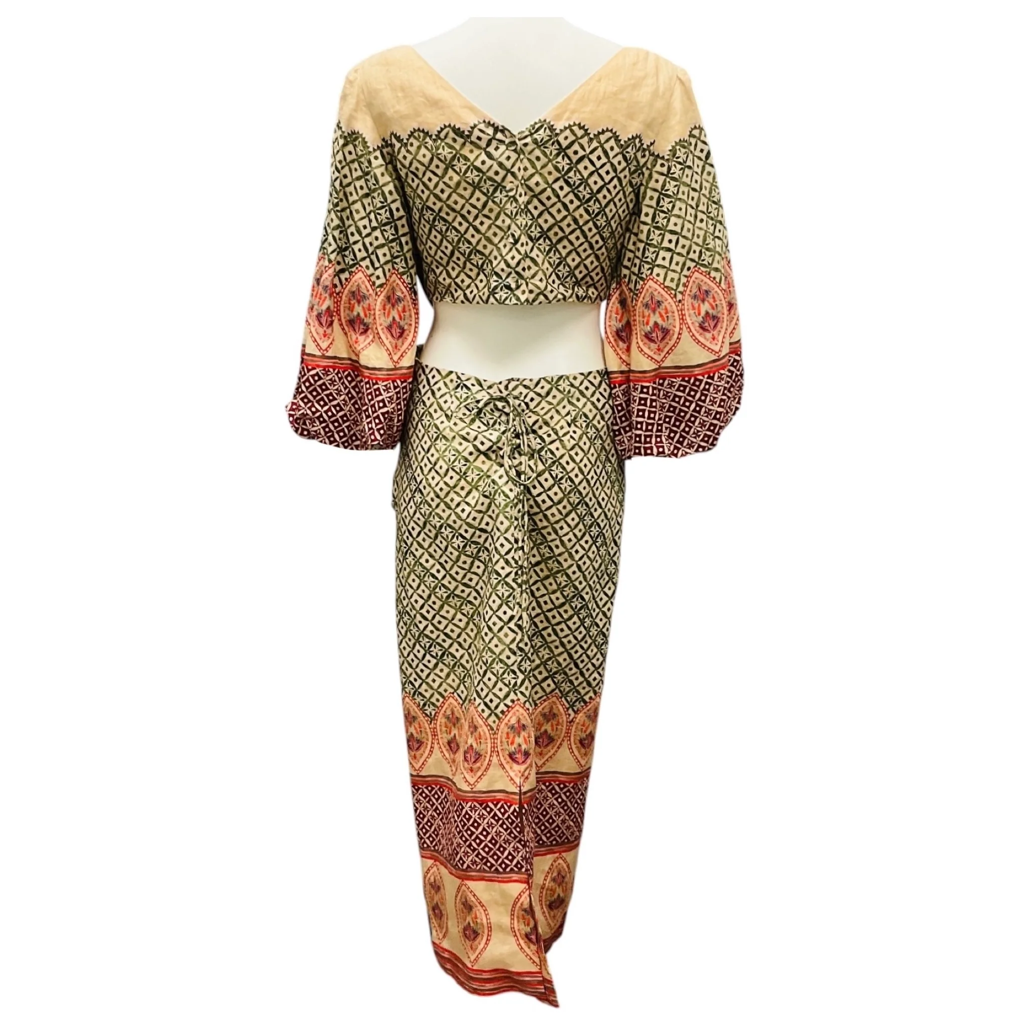 Saloni Tan Multi Cut Out Detail Printed Linen Midi Dress - Image 3
