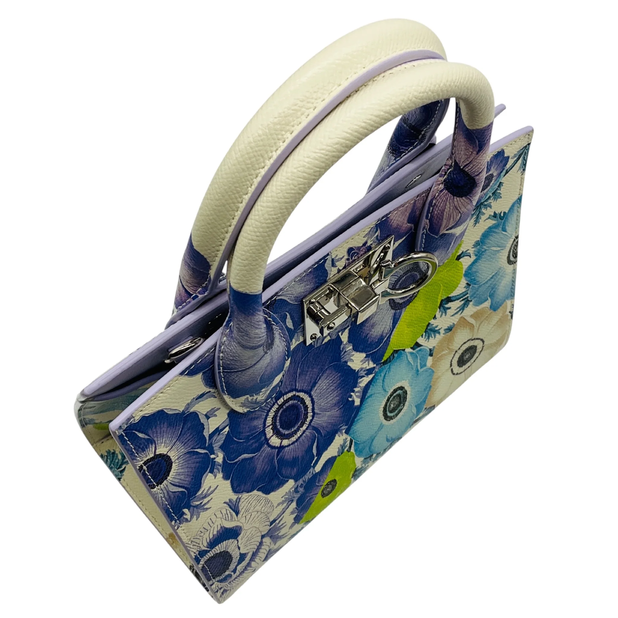 Salvatore Ferragamo New Lavender Mascarpone Calfskin Floral Print Small The Studio Bag - Image 5