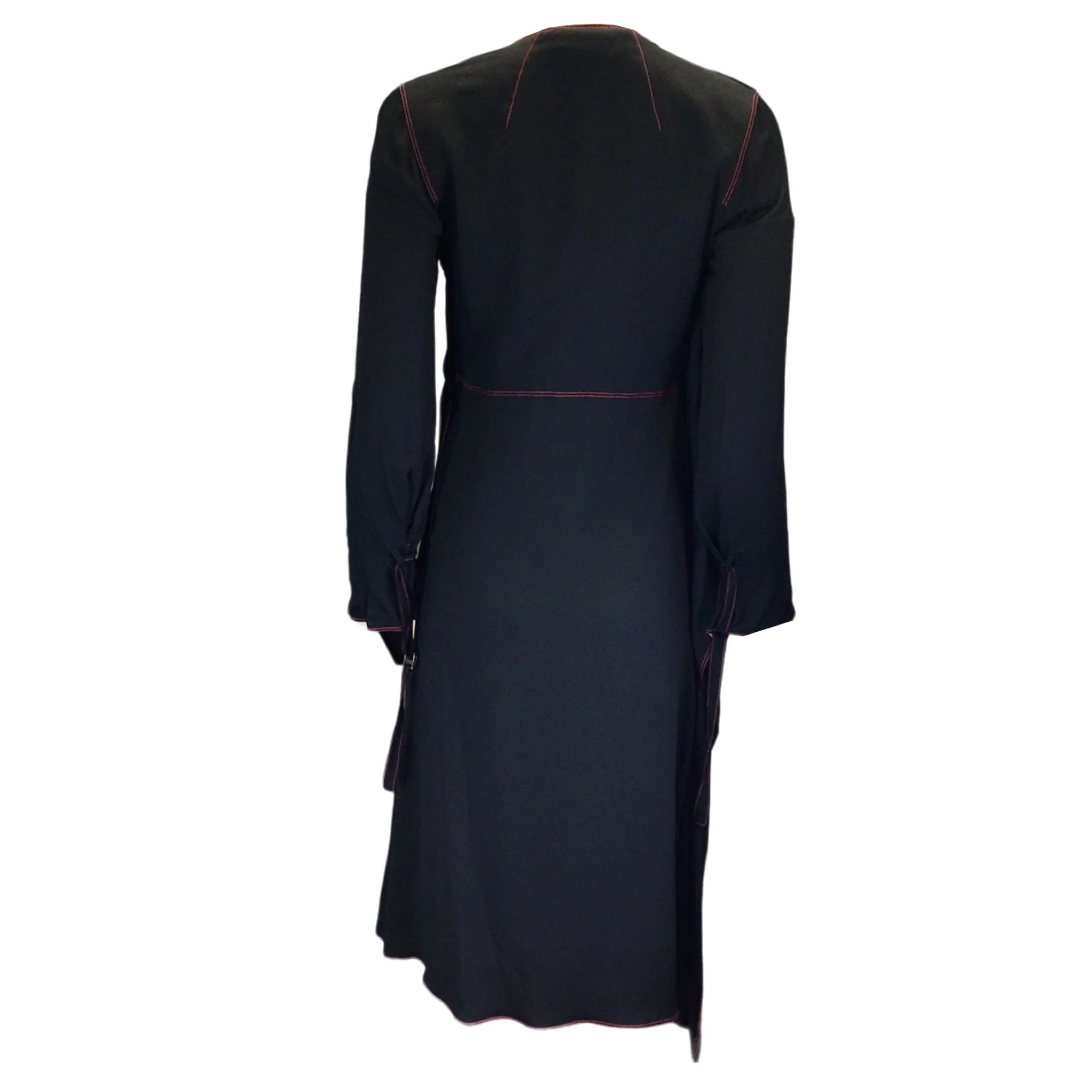 Sies Marjan Black / Red Contrast Stitching Long Sleeved Silk Crepe Midi Dress - Image 3