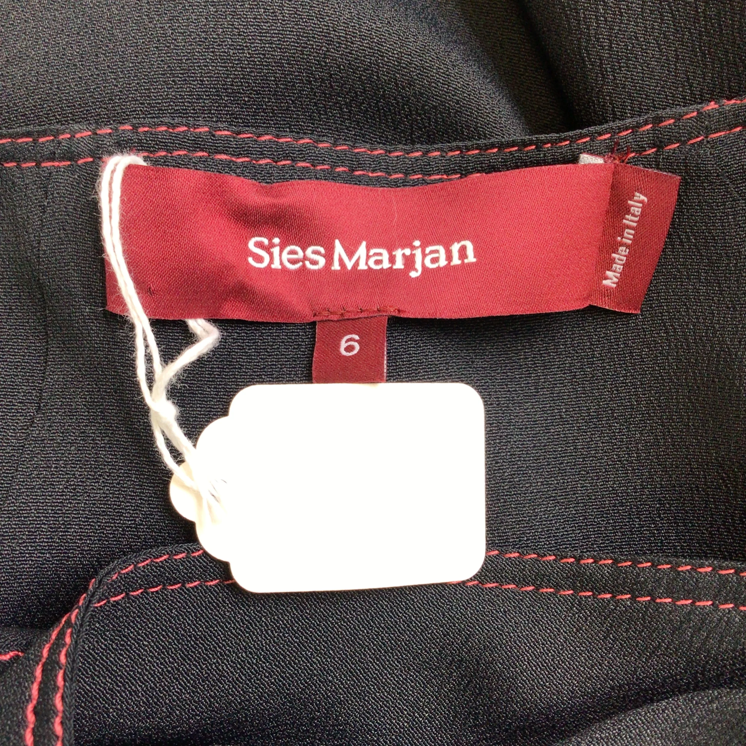 Sies Marjan Black / Red Contrast Stitching Long Sleeved Silk Crepe Midi Dress - Image 5