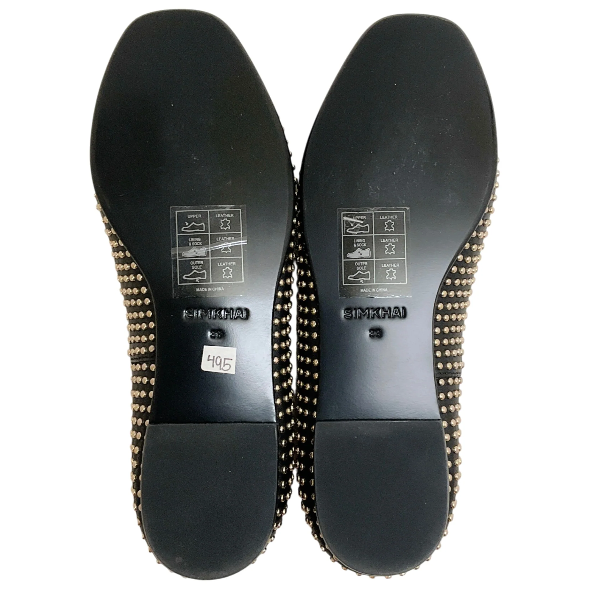 Simkhai Black Leather Eden Flats with Gold Studs - Image 7