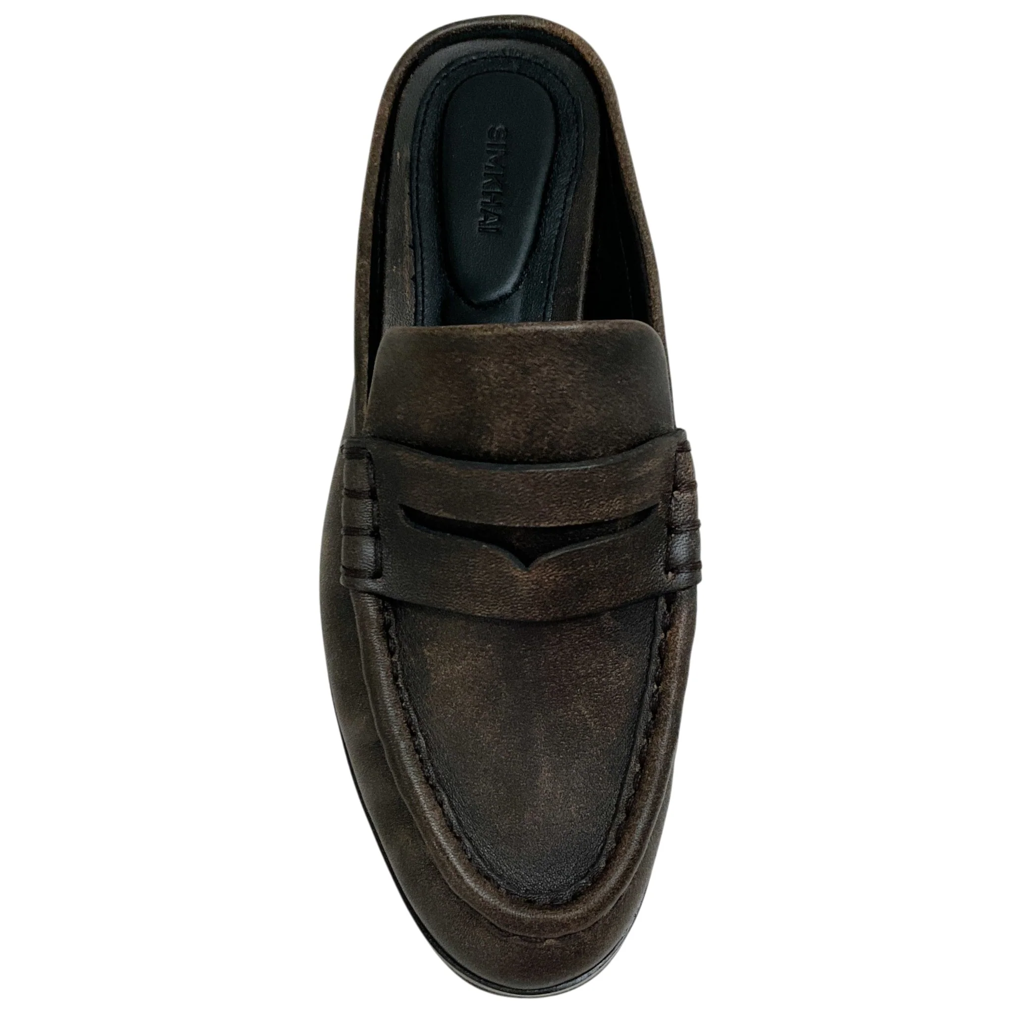 Simkhai Distressed Chocolate Leather Loafer Mules - Image 4
