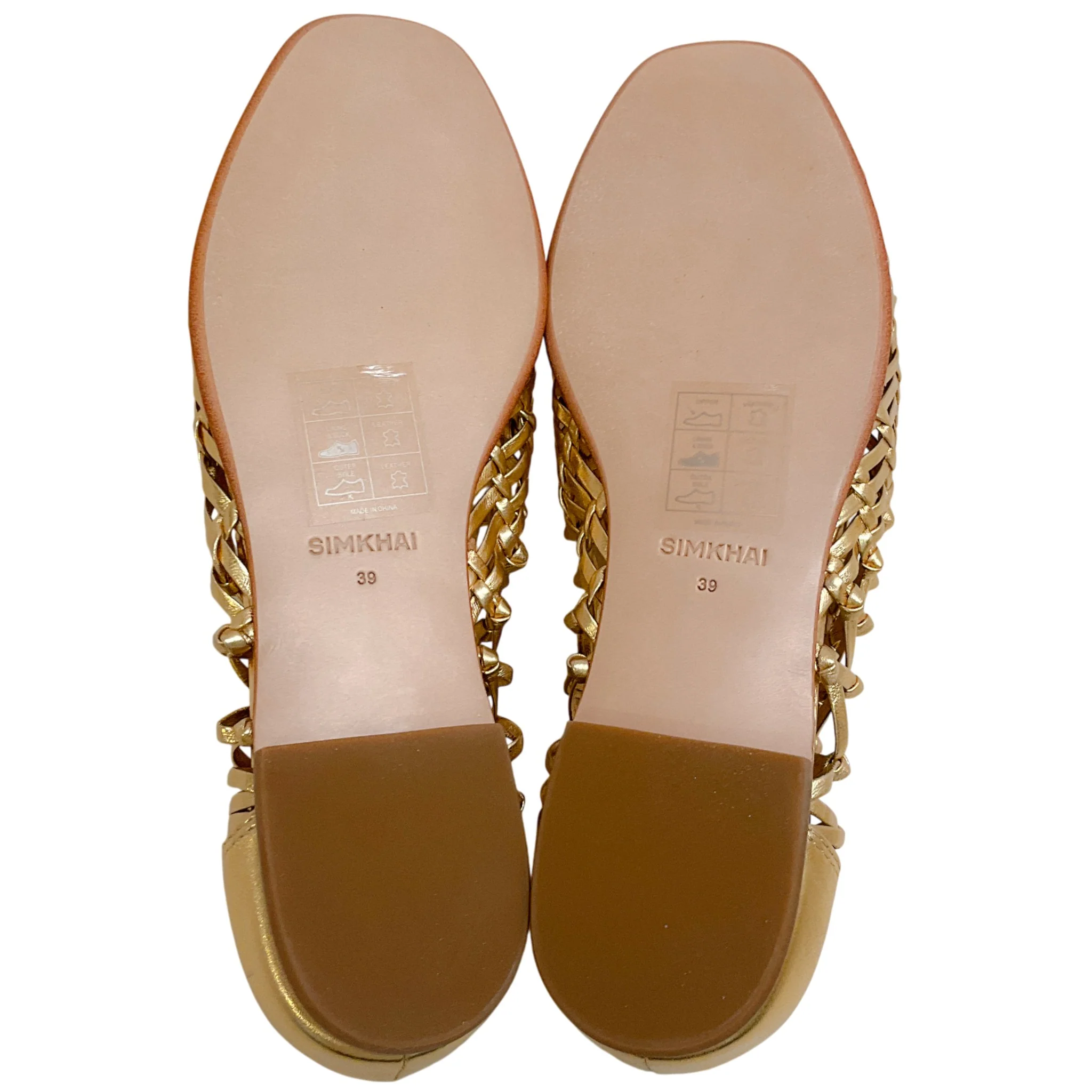 Simkhai Gold Metallic Leather Woven Flats - Image 12