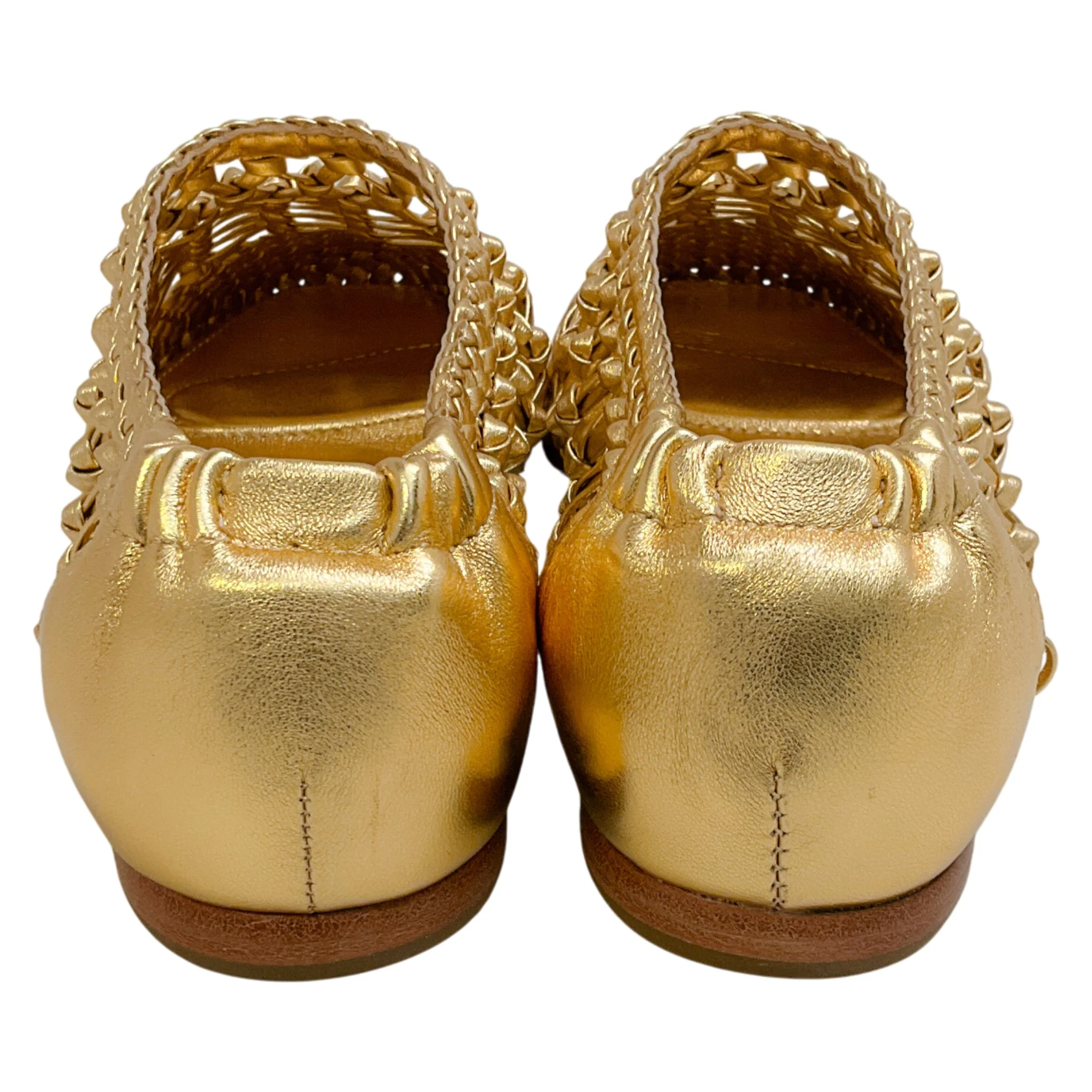 Simkhai Gold Metallic Leather Woven Flats - Image 5