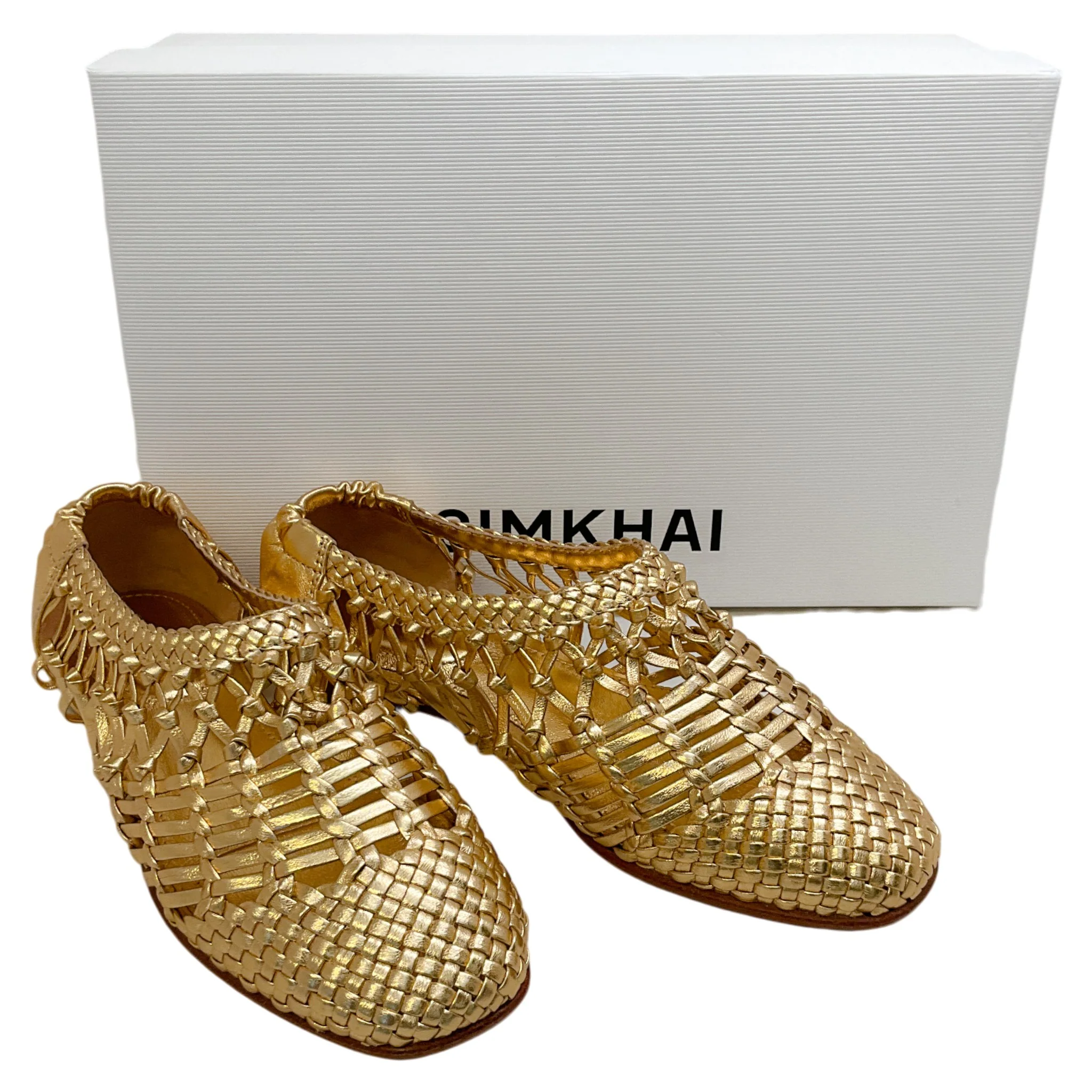 Simkhai Gold Metallic Leather Woven Flats - Image 6