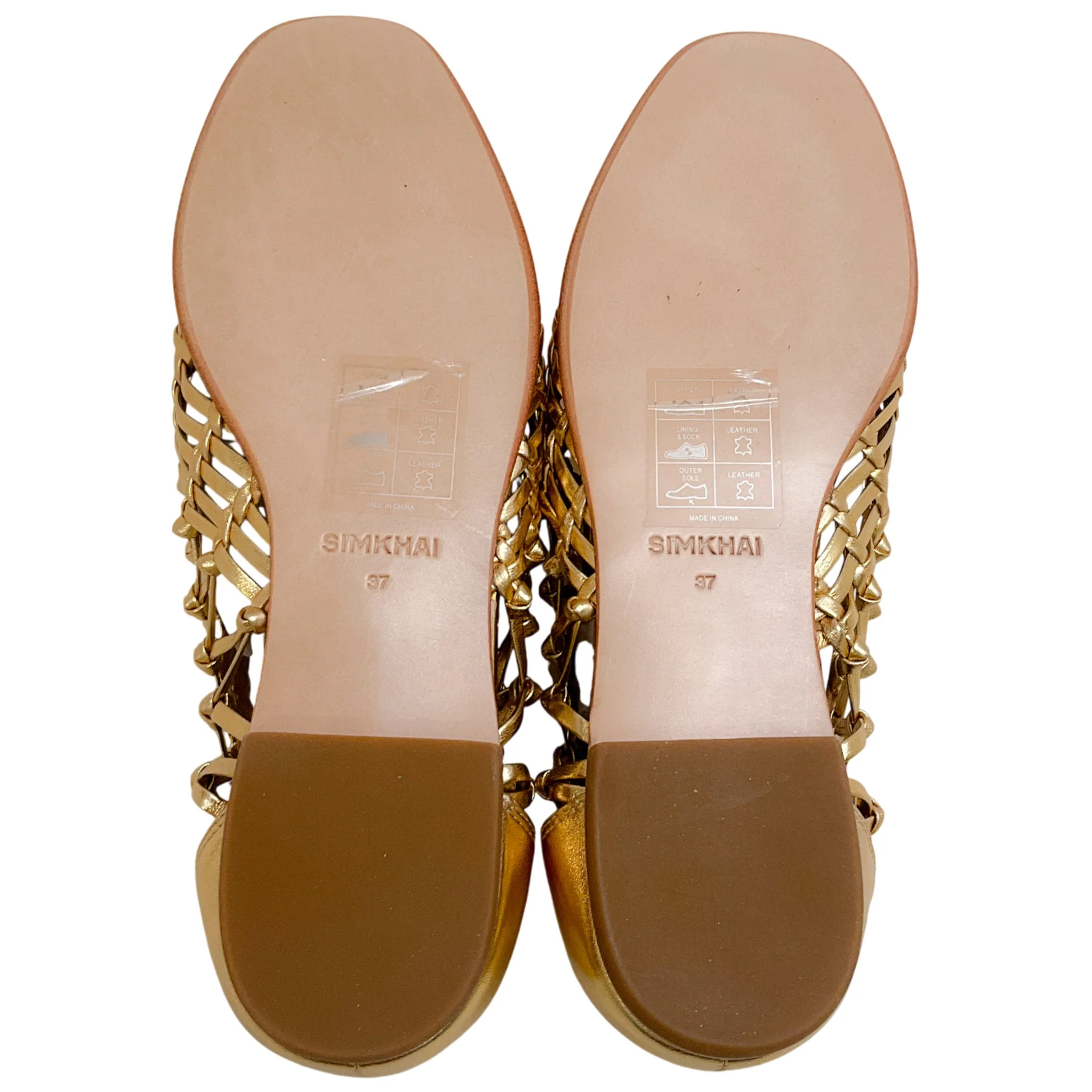Simkhai Gold Metallic Leather Woven Flats - Image 8