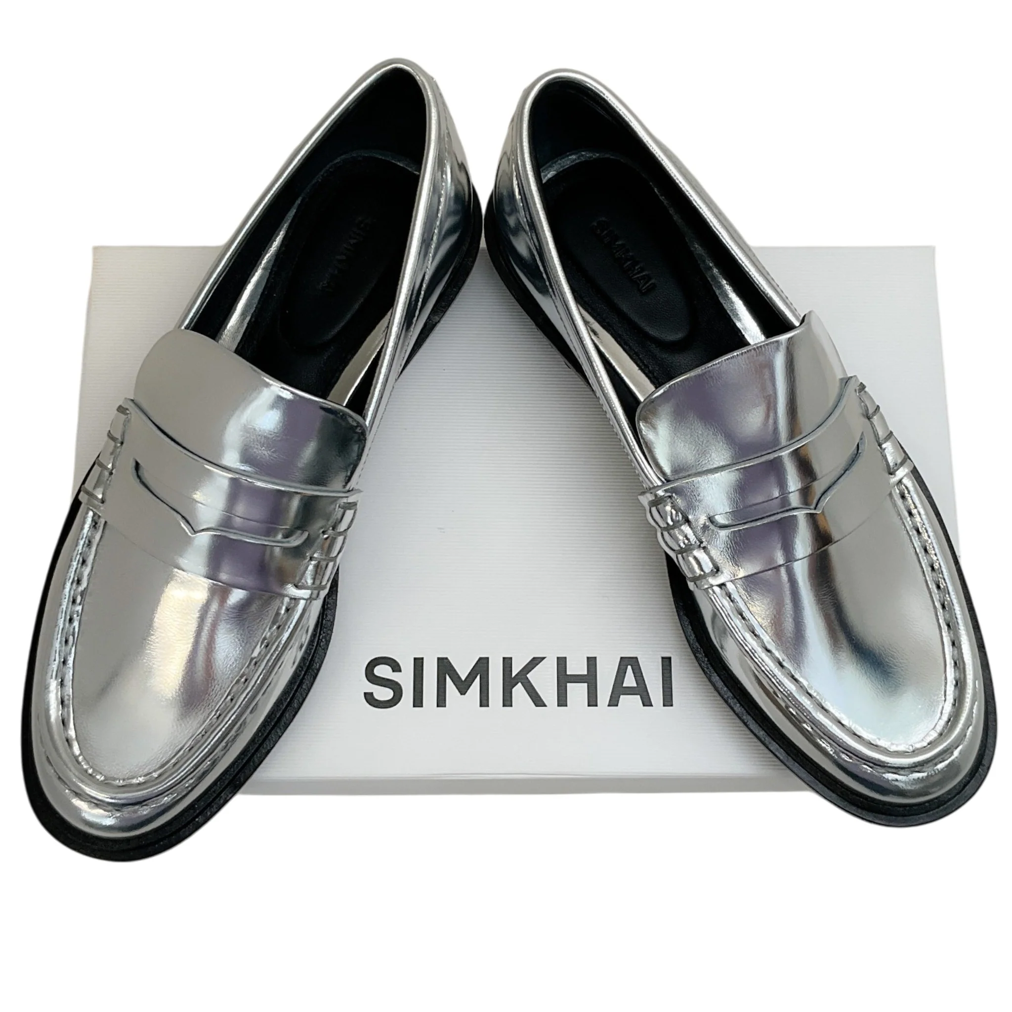 Simkhai Silver Metallic Leather Harper Loafers - Image 6