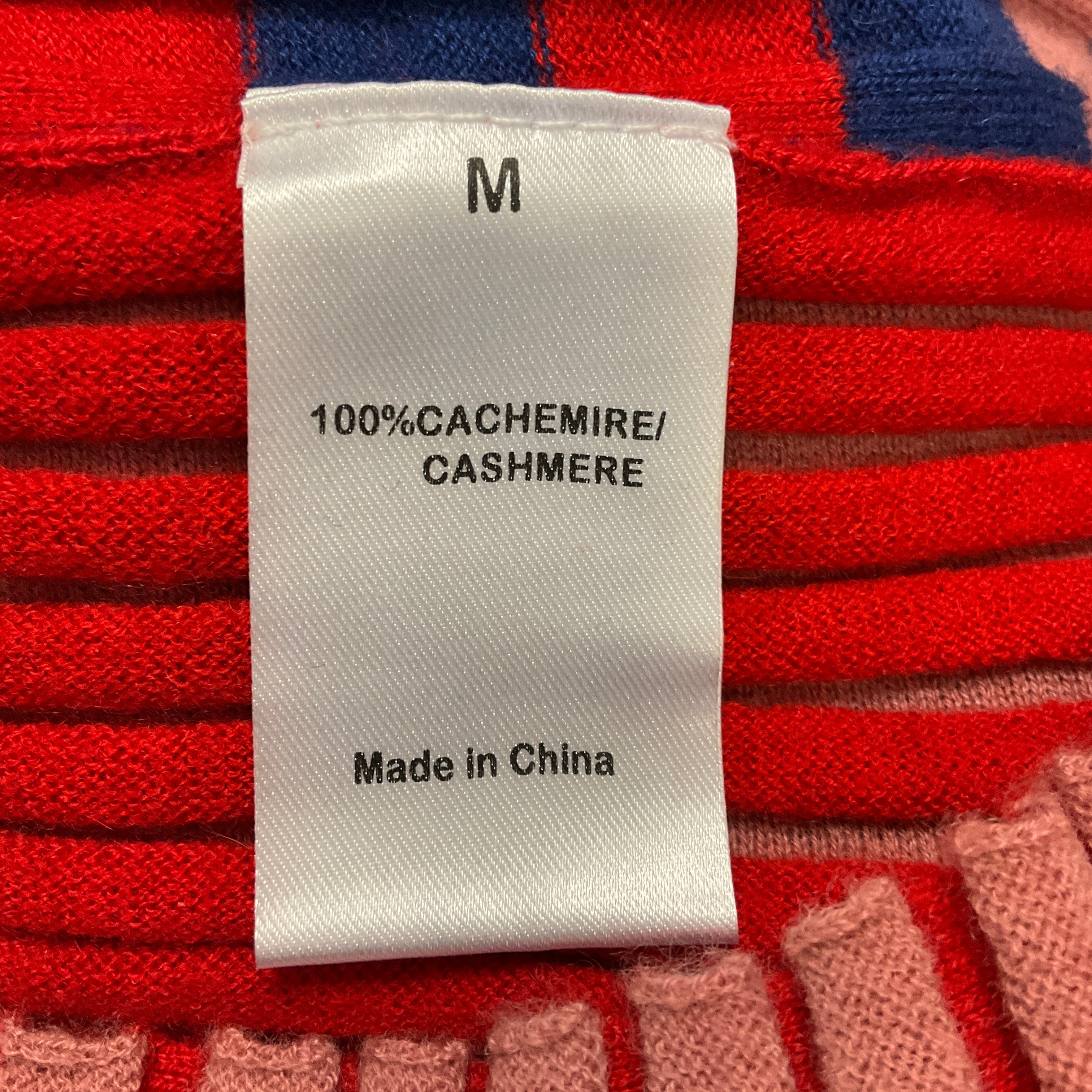 Sonia Rykiel Red / Navy Blue Striped Cashmere Knit Polo Sweater - Image 5
